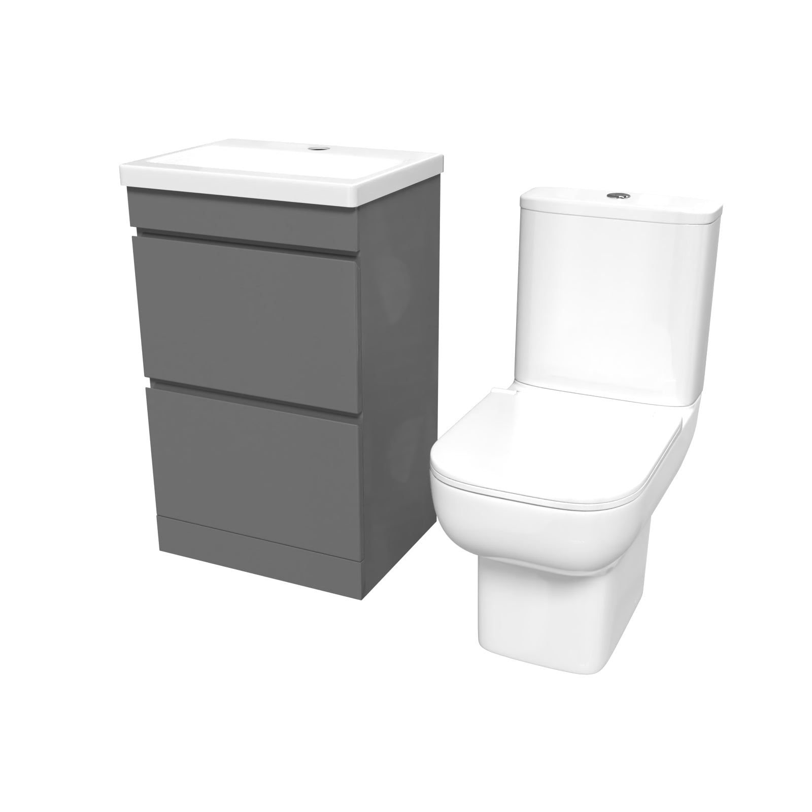 Alaska 500mm Steel Grey 2 Drawers Basin Vanity Unit & Close Coupled Toilet