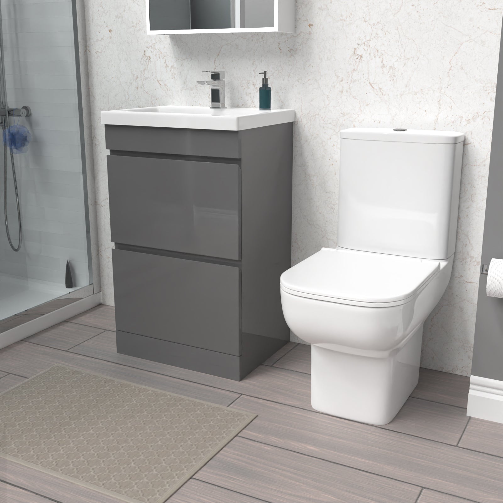 Alaska 500mm Steel Grey 2 Drawers Basin Vanity Unit & Close Coupled Toilet