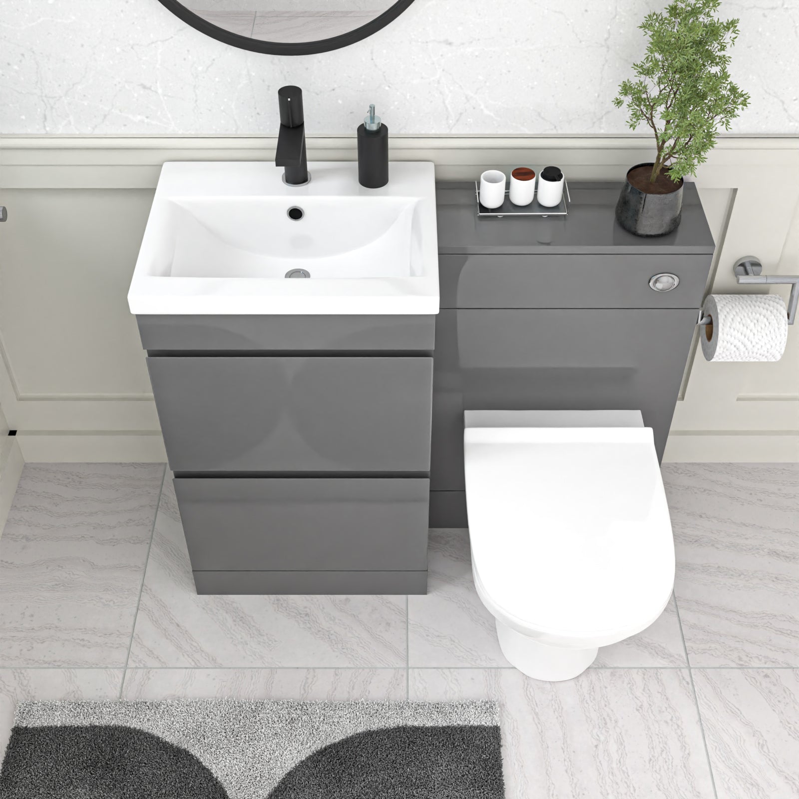 Alaska Grey Freestanding 500mm Vanity Unit 2 Drawers WC Unit & BTW Toilet