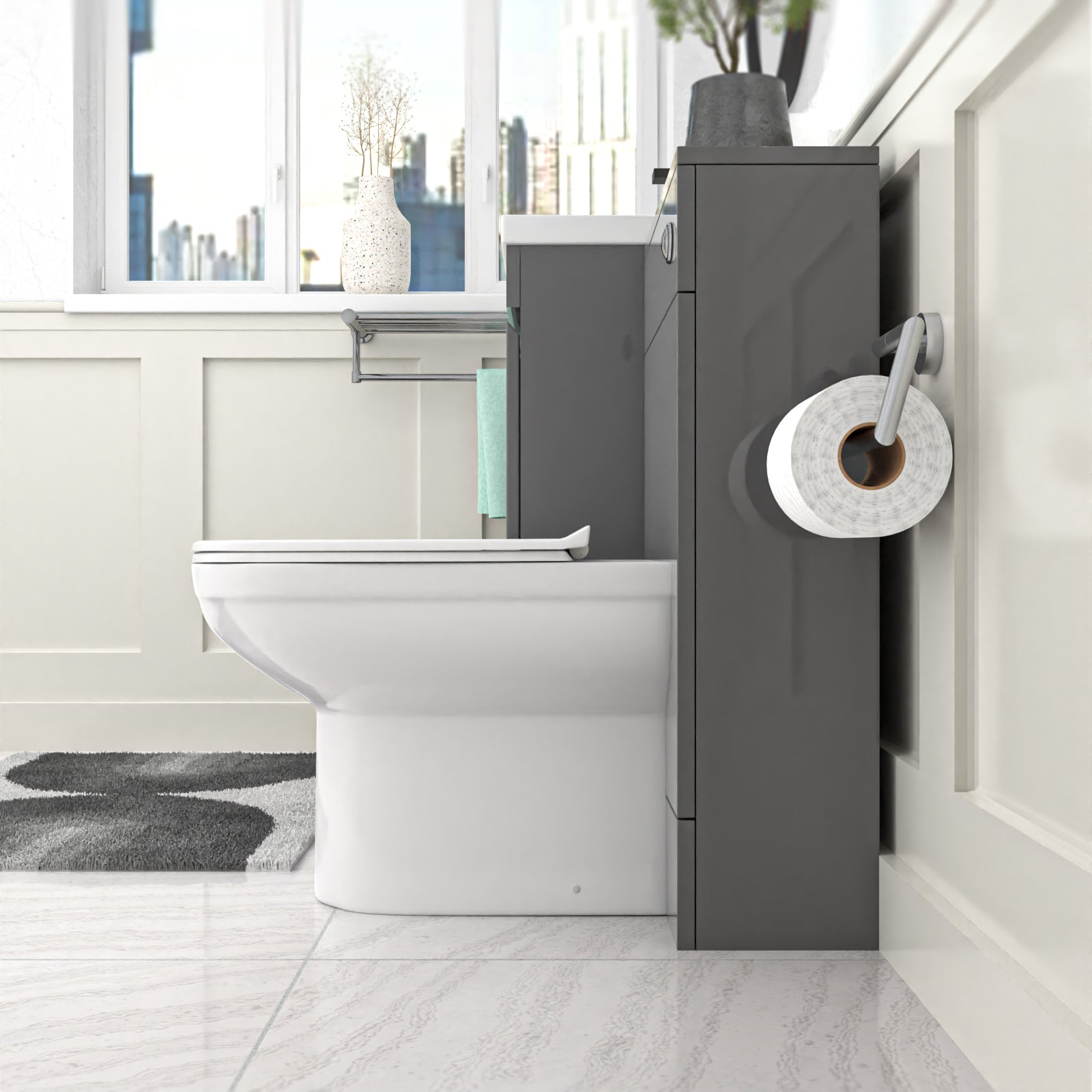 Alaska Grey Freestanding 500mm Vanity Unit 2 Drawers WC Unit & BTW Toilet