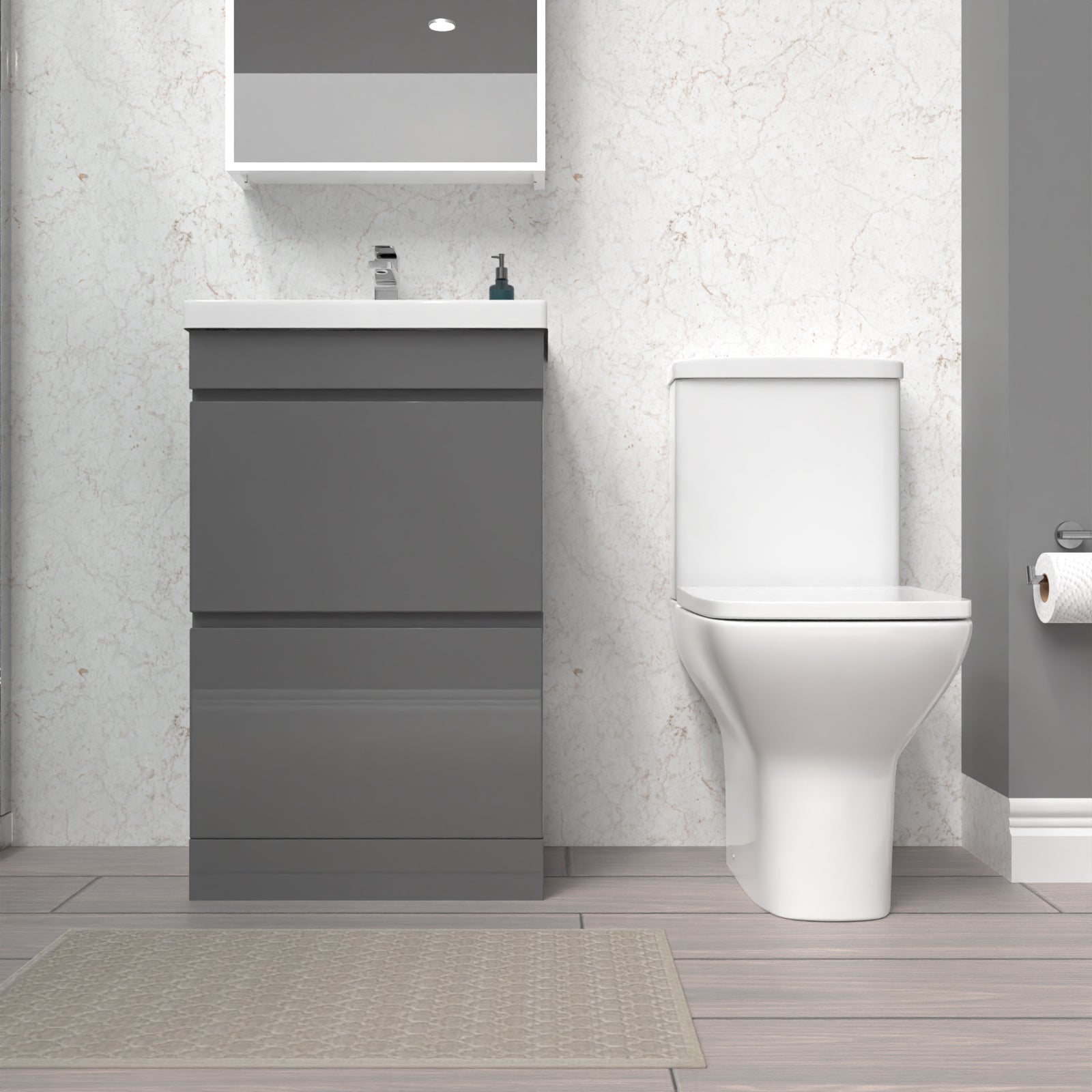 Alaska 500mm Steel Grey 2 Drawers Basin Vanity & Close Coupled Toilet Set