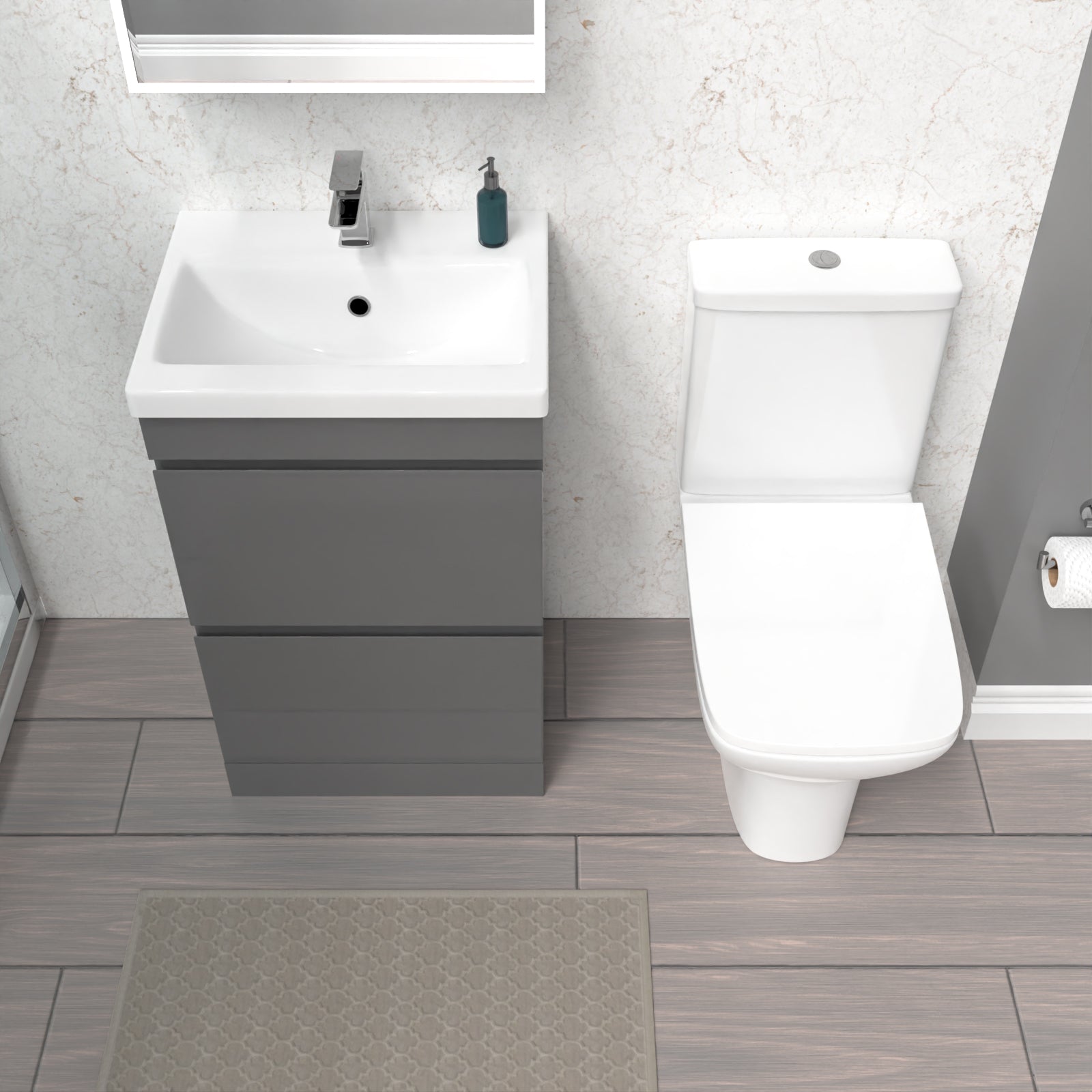 Alaska 500mm Steel Grey 2 Drawers Basin Vanity & Close Coupled Toilet Set