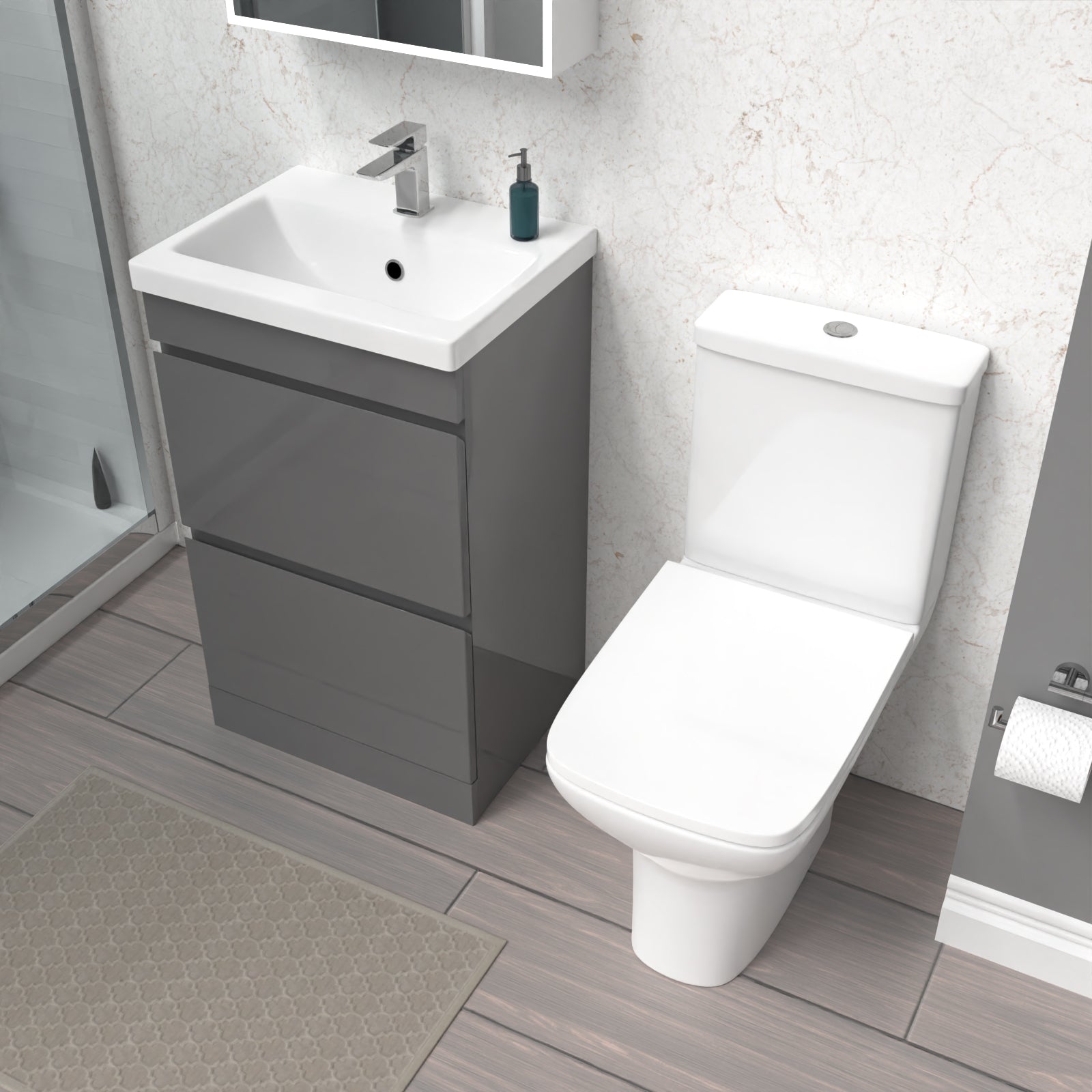 Alaska 500mm Steel Grey 2 Drawers Basin Vanity & Close Coupled Toilet Set