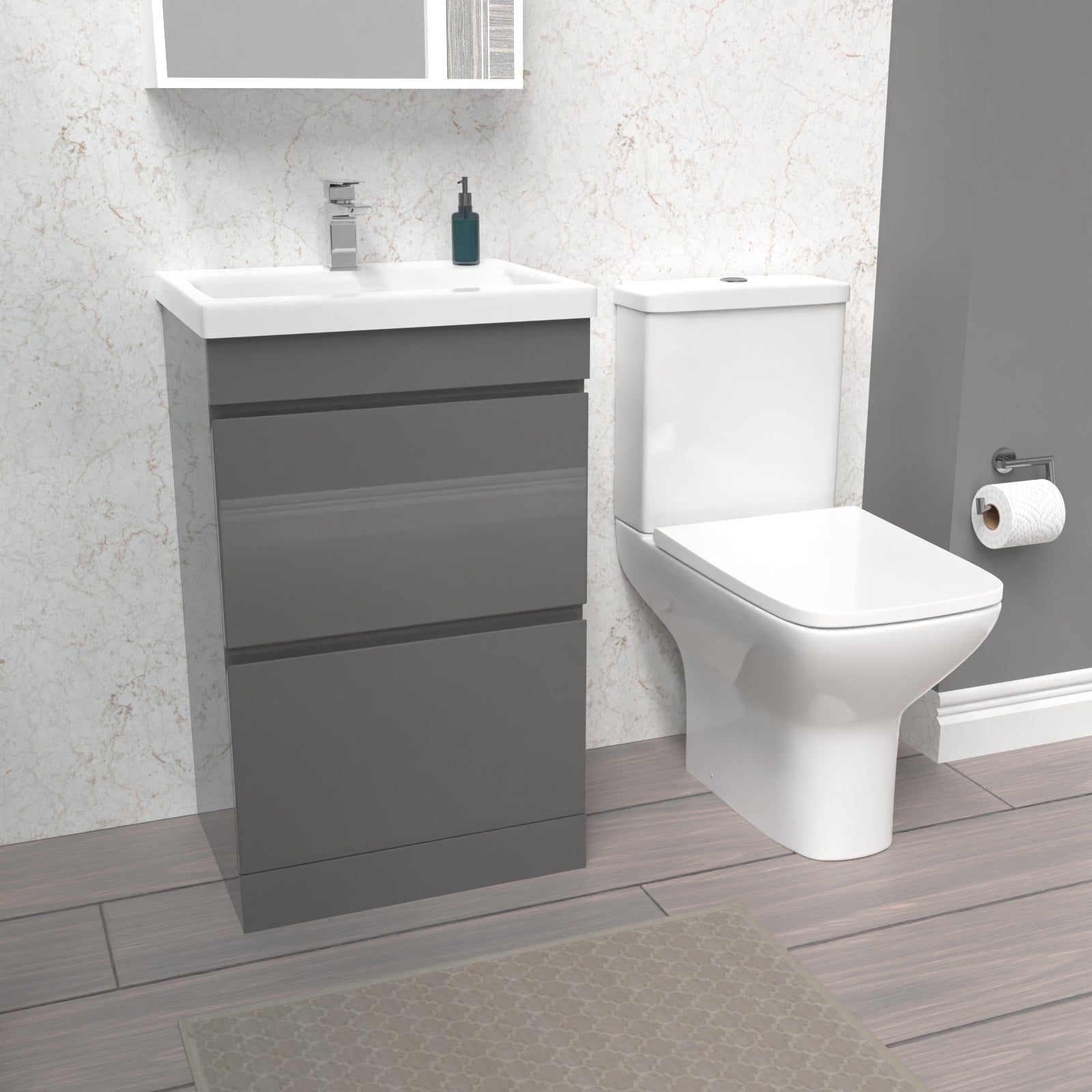 Alaska 500mm Steel Grey 2 Drawers Basin Vanity & Close Coupled Toilet Set