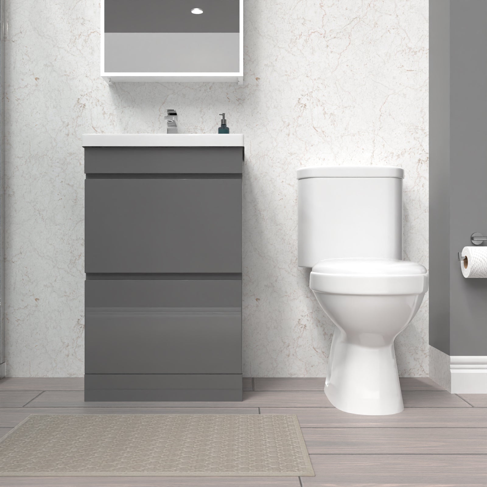 Alaska 500mm 2 Drawers Steel Grey Basin Vanity Unit & Close Coupled Toilet