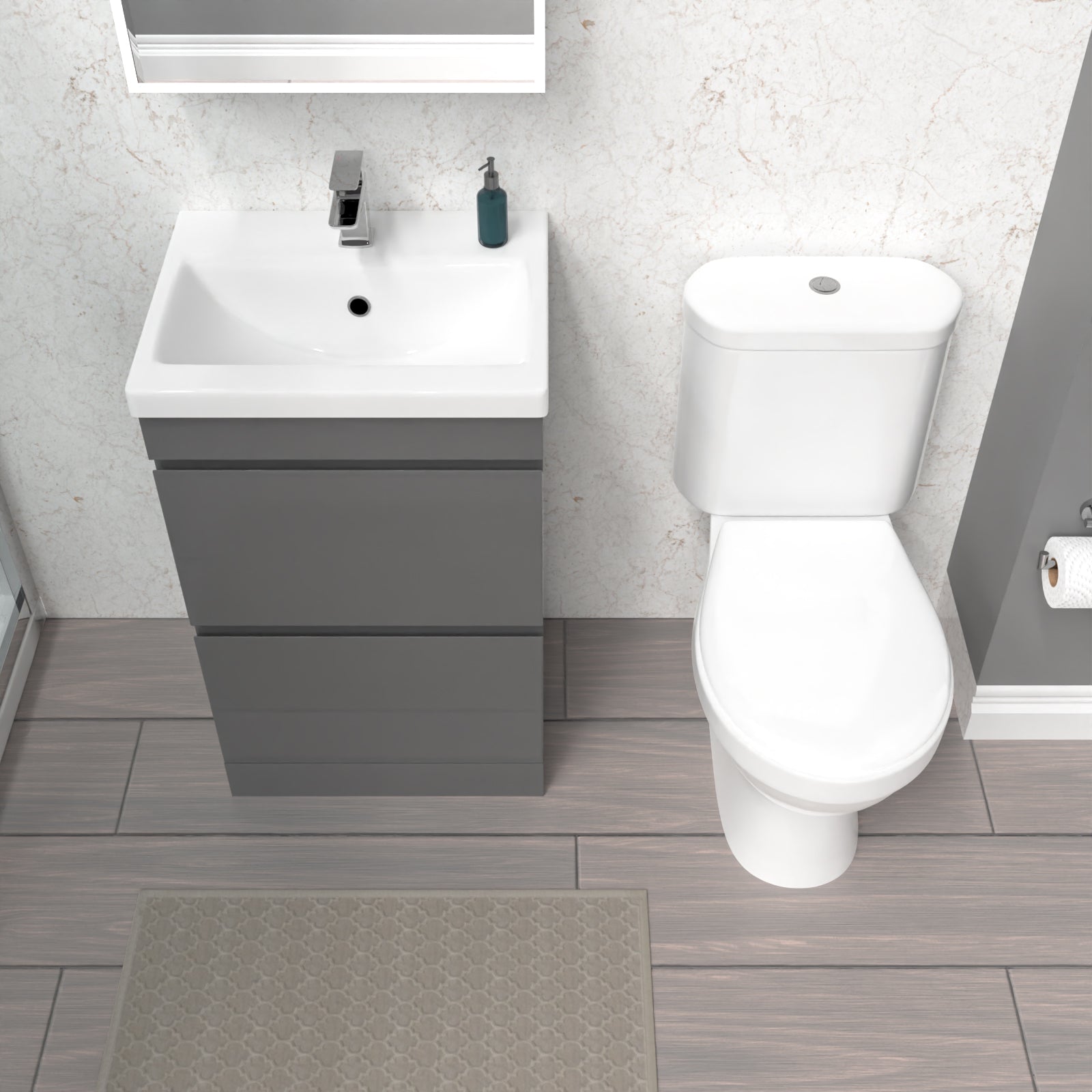 Alaska 500mm 2 Drawers Steel Grey Basin Vanity Unit & Close Coupled Toilet