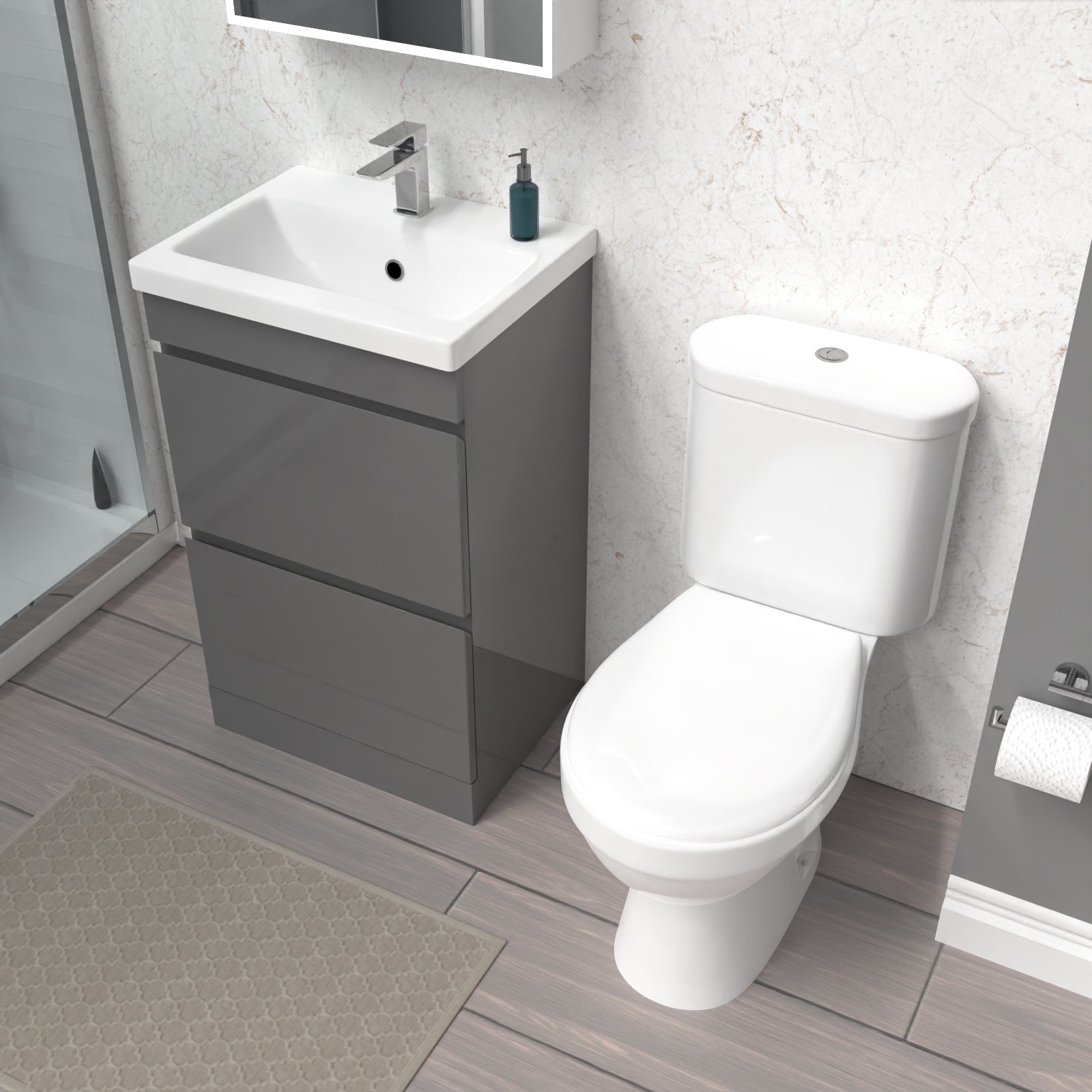 Alaska 500mm 2 Drawers Steel Grey Basin Vanity Unit & Close Coupled Toilet