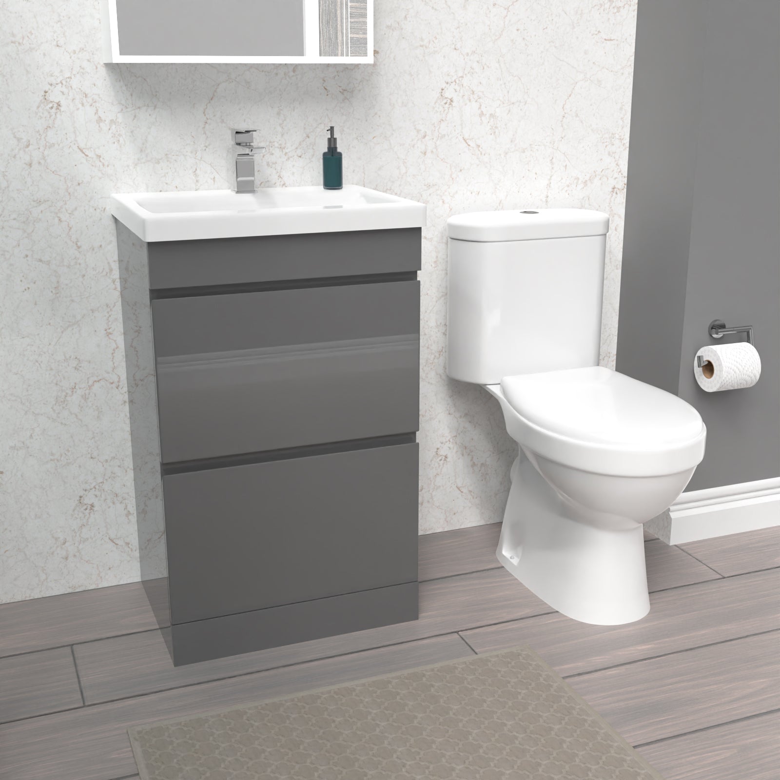 Alaska 500mm 2 Drawers Steel Grey Basin Vanity Unit & Close Coupled Toilet