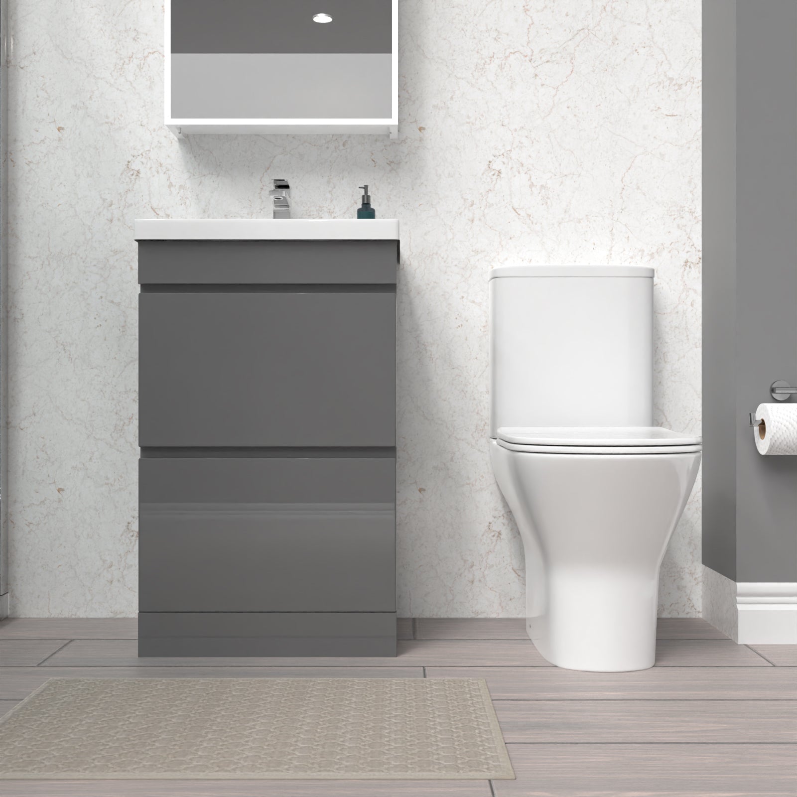 Alaska 500mm Gloss Steel Grey 2 Drawers Basin Vanity & Close Coupled Toilet