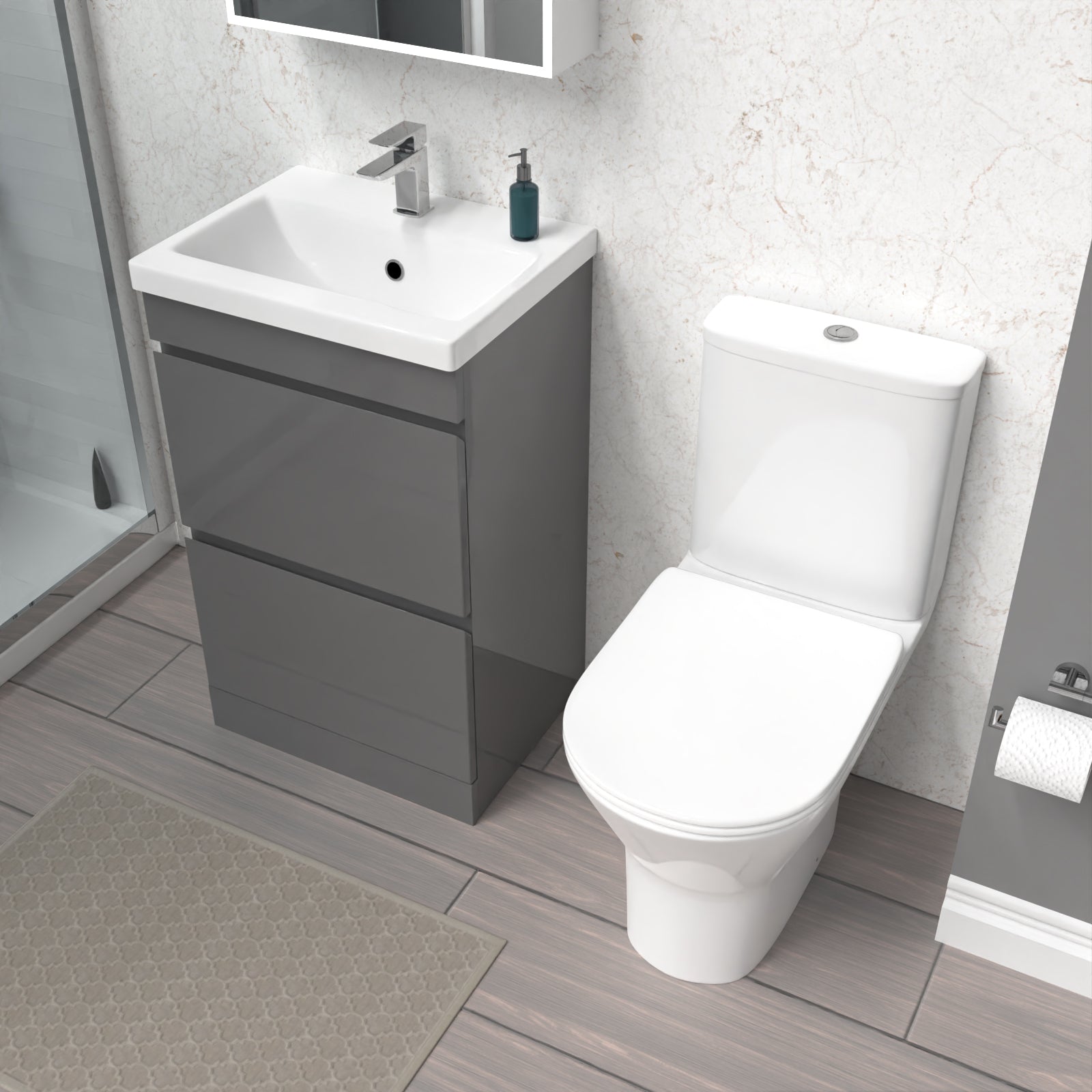 Alaska 500mm Gloss Steel Grey 2 Drawers Basin Vanity & Close Coupled Toilet