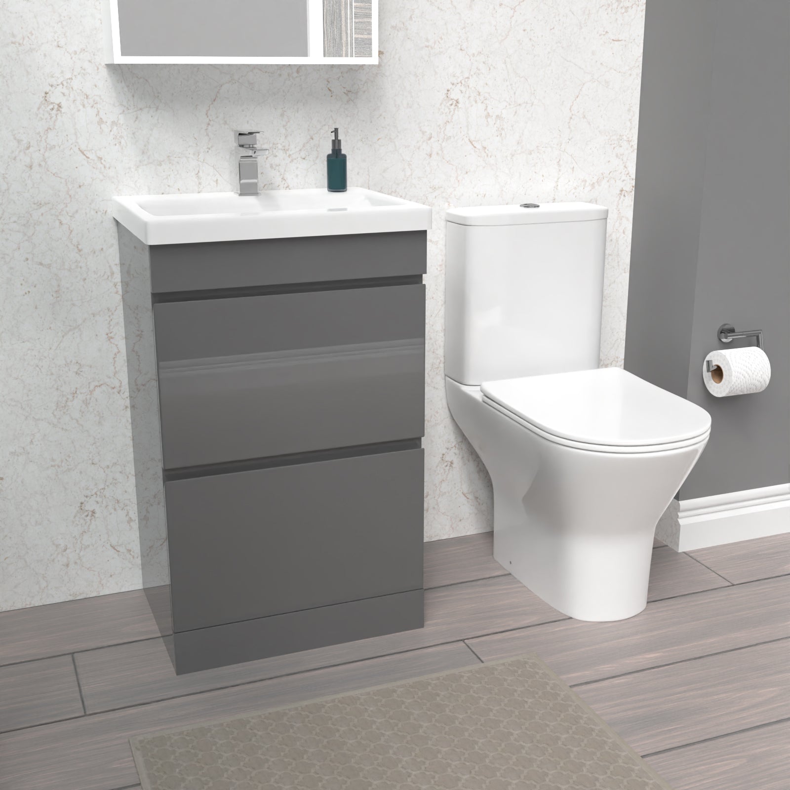 Alaska 500mm Gloss Steel Grey 2 Drawers Basin Vanity & Close Coupled Toilet