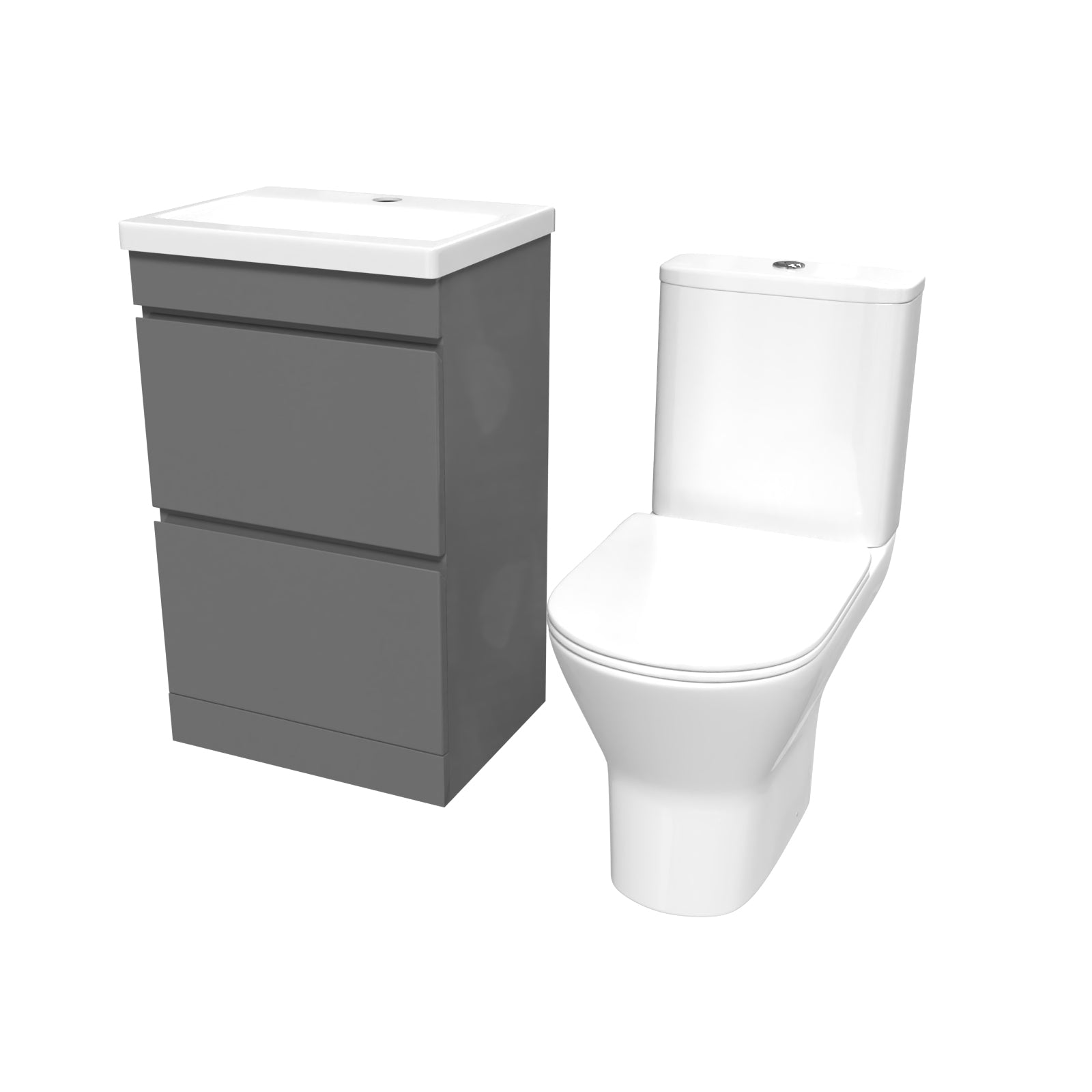 Alaska 500mm Gloss Steel Grey 2 Drawers Basin Vanity & Close Coupled Toilet