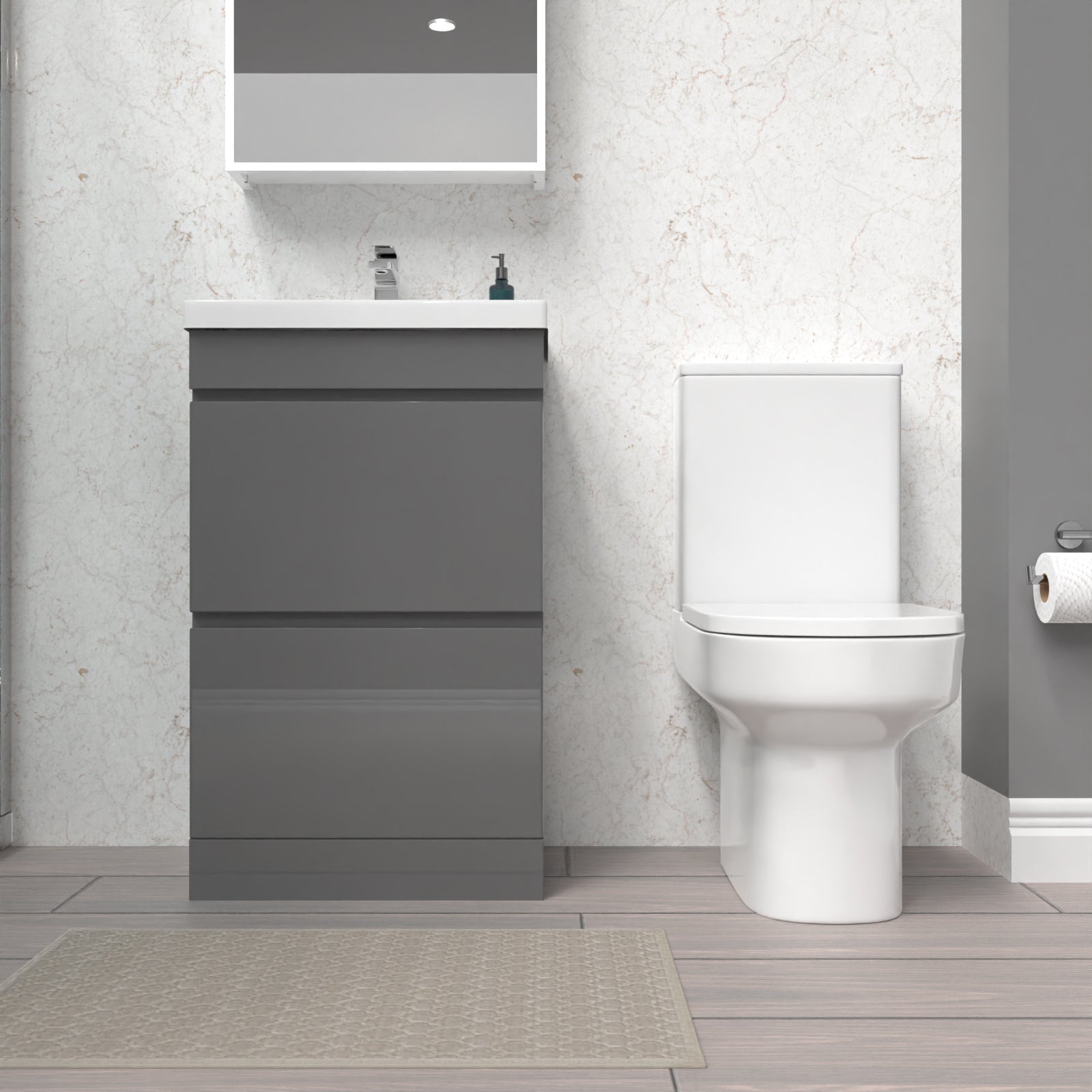 Alaska 500mm Steel Grey 2 Drawers Basin Vanity  & Rimless Close Couple Toilet