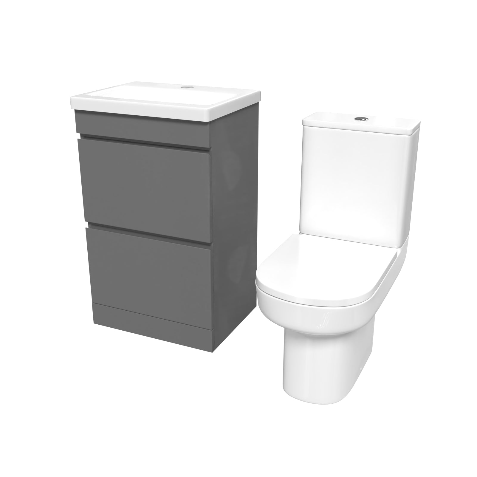 Alaska 500mm Steel Grey 2 Drawers Basin Vanity  & Rimless Close Couple Toilet