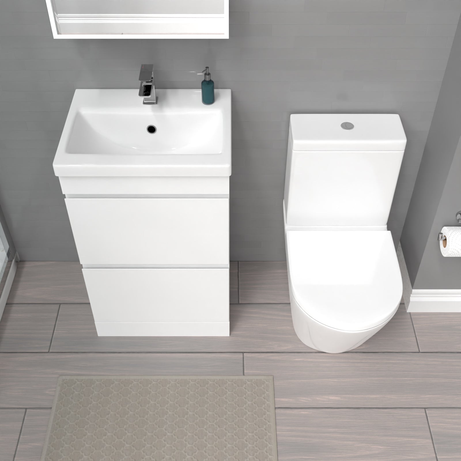 Alaska White 500mm 2 Drawers Basin Vanity Unit & Close Coupled Toilet