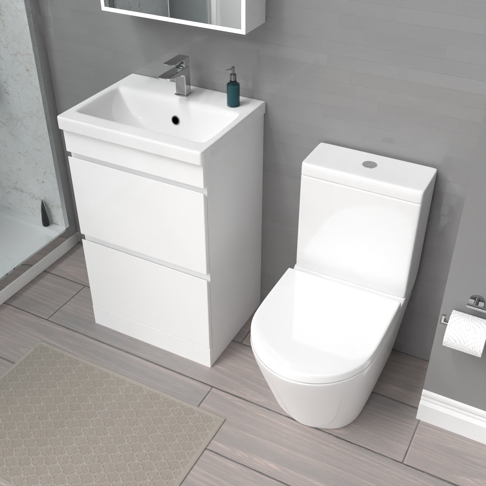 Alaska White 500mm 2 Drawers Basin Vanity Unit & Close Coupled Toilet