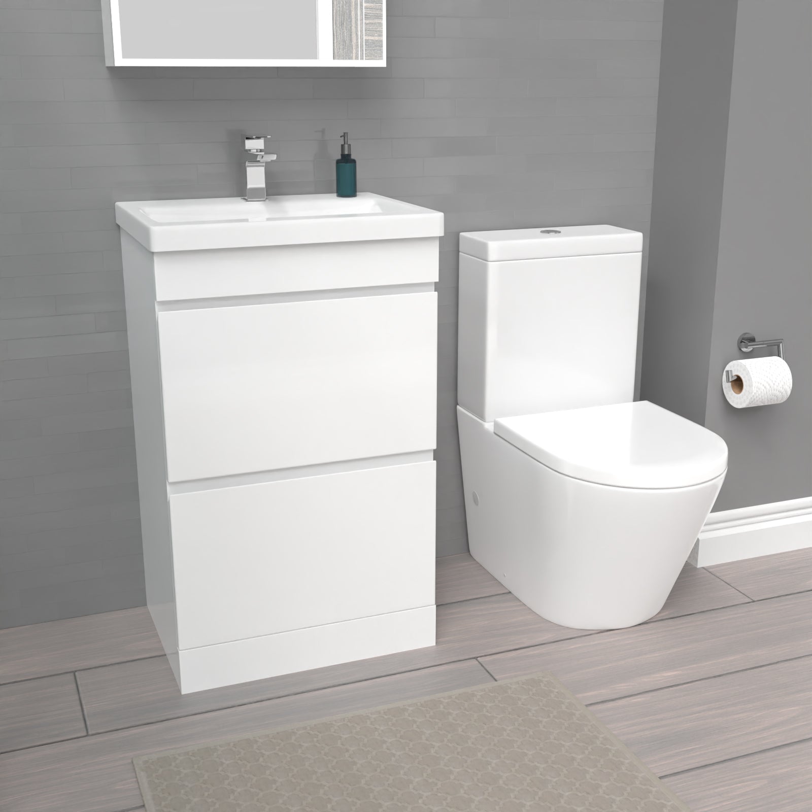 Alaska White 500mm 2 Drawers Basin Vanity Unit & Close Coupled Toilet