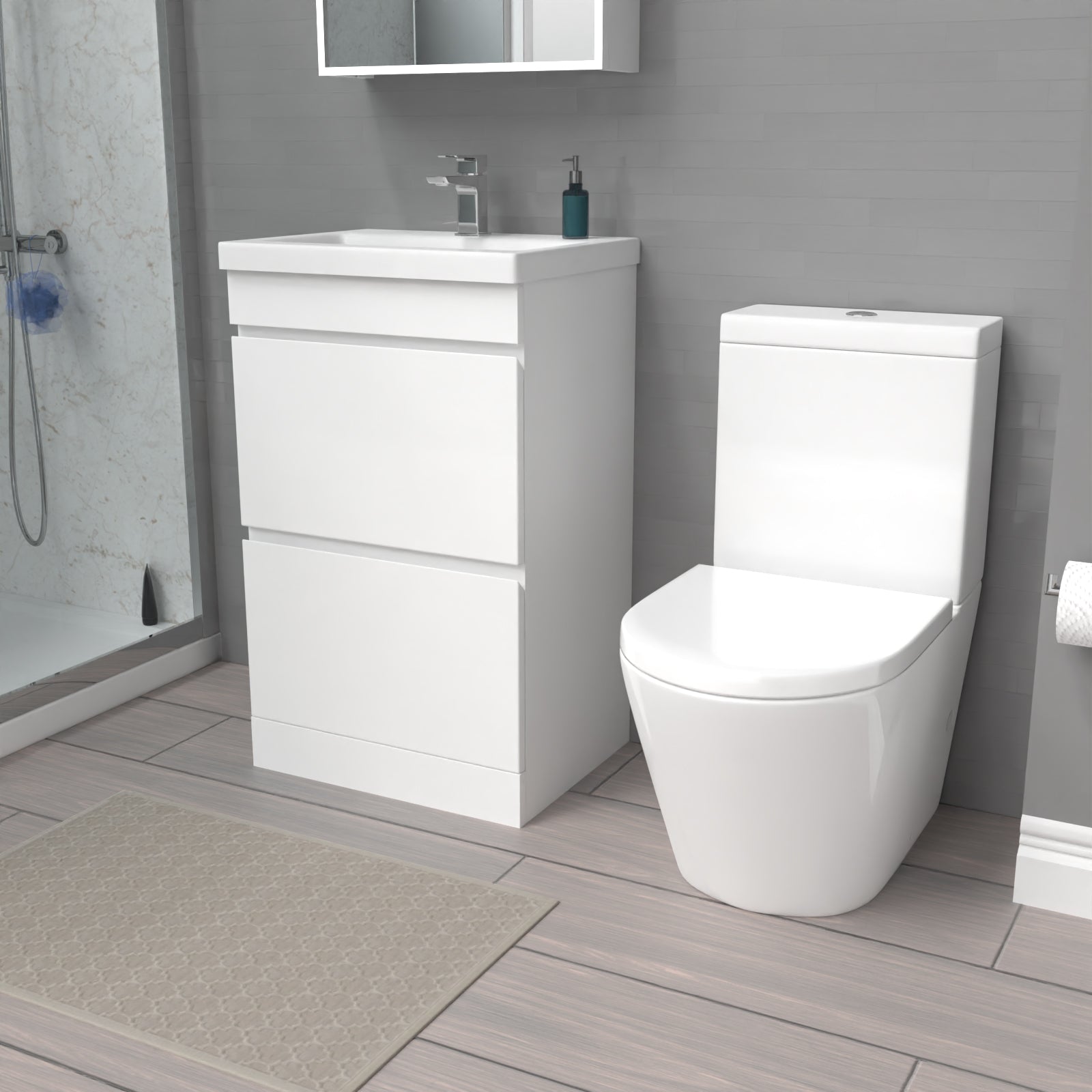 Alaska White 500mm 2 Drawers Basin Vanity Unit & Close Coupled Toilet