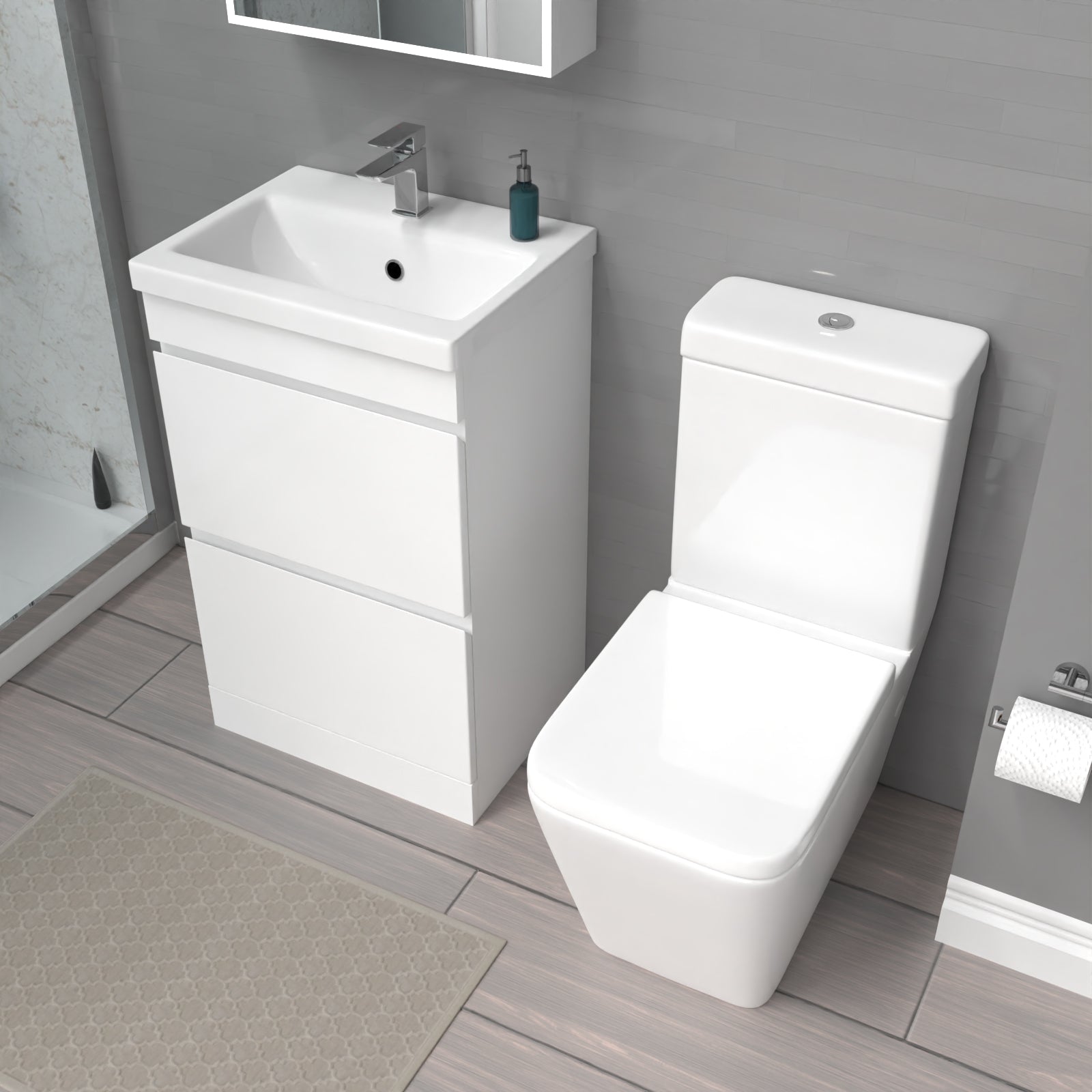 Alaska 500mm 2 Drawers White Basin Vanity Unit & Close Coupled Toilet