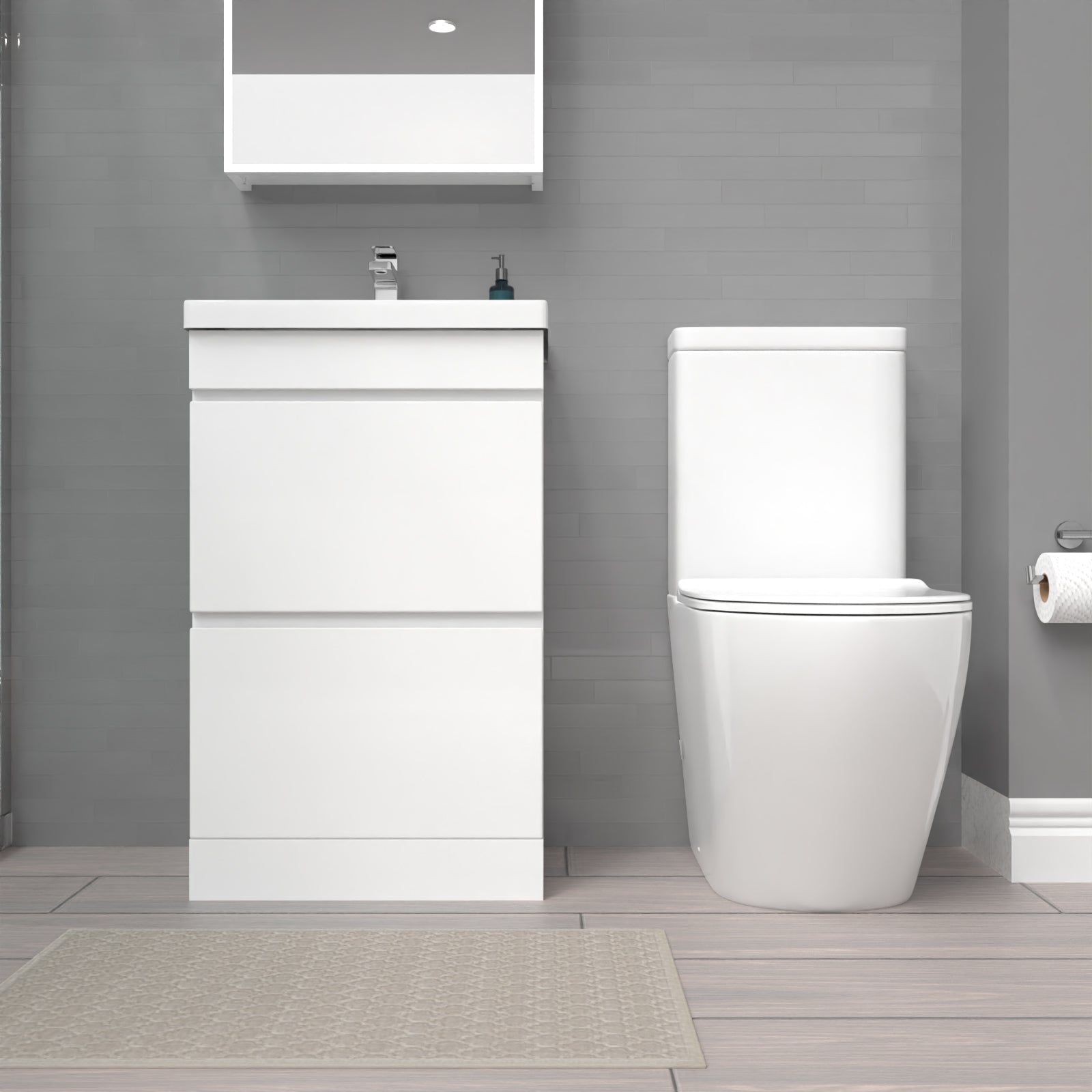 Alaska 500mm 2 Drawers White Basin Vanity & Rimless Close Coupled Toilet