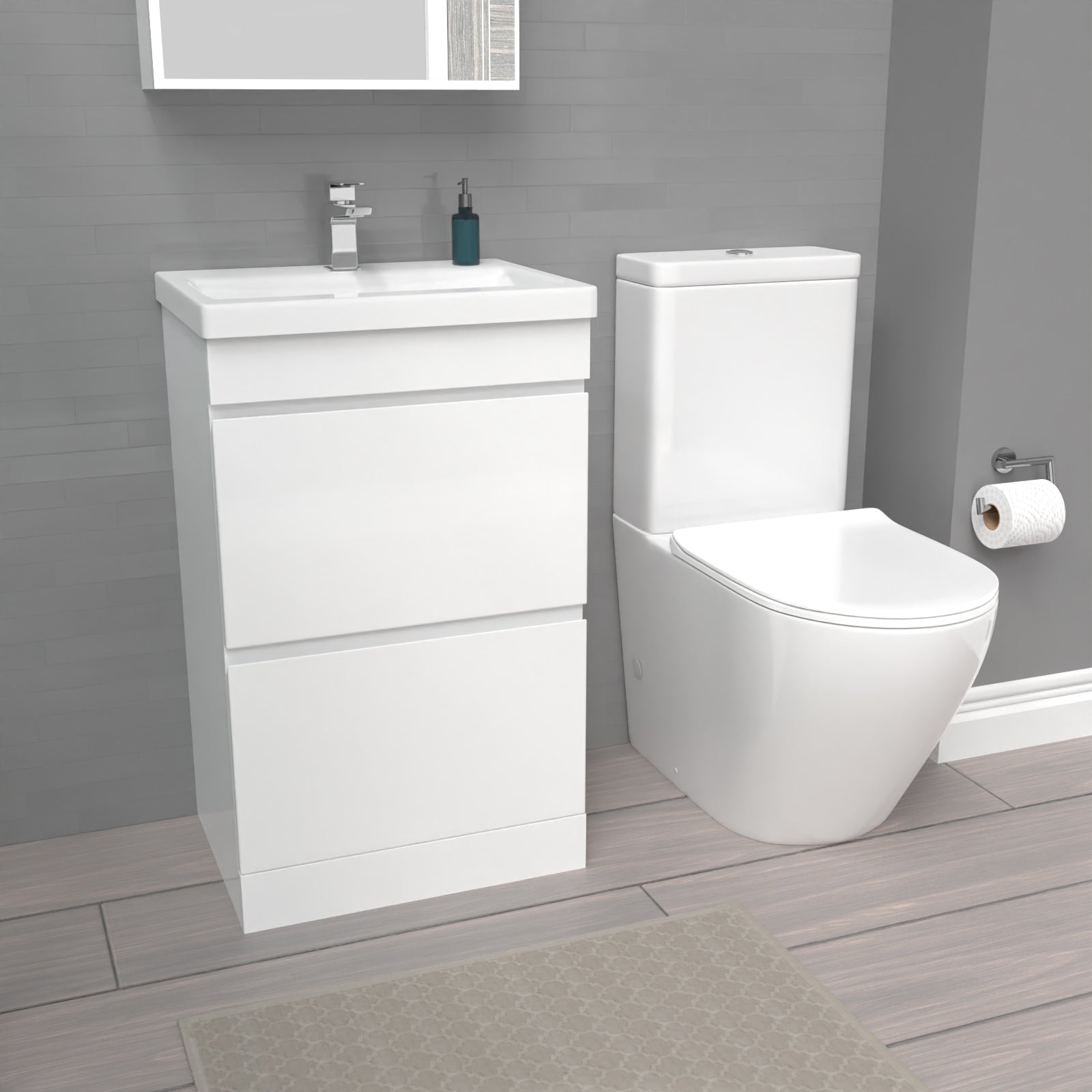 Alaska 500mm 2 Drawers White Basin Vanity & Rimless Close Coupled Toilet