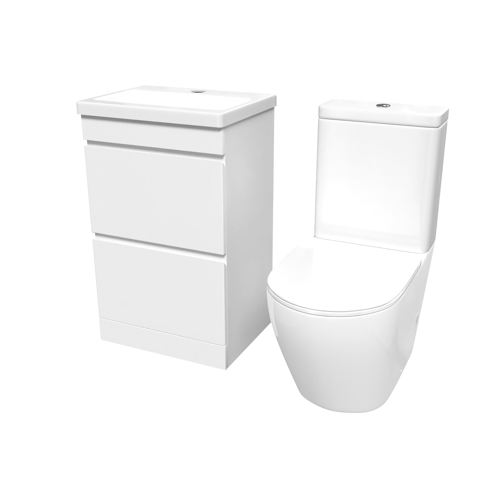 Alaska 500mm 2 Drawers White Basin Vanity & Rimless Close Coupled Toilet