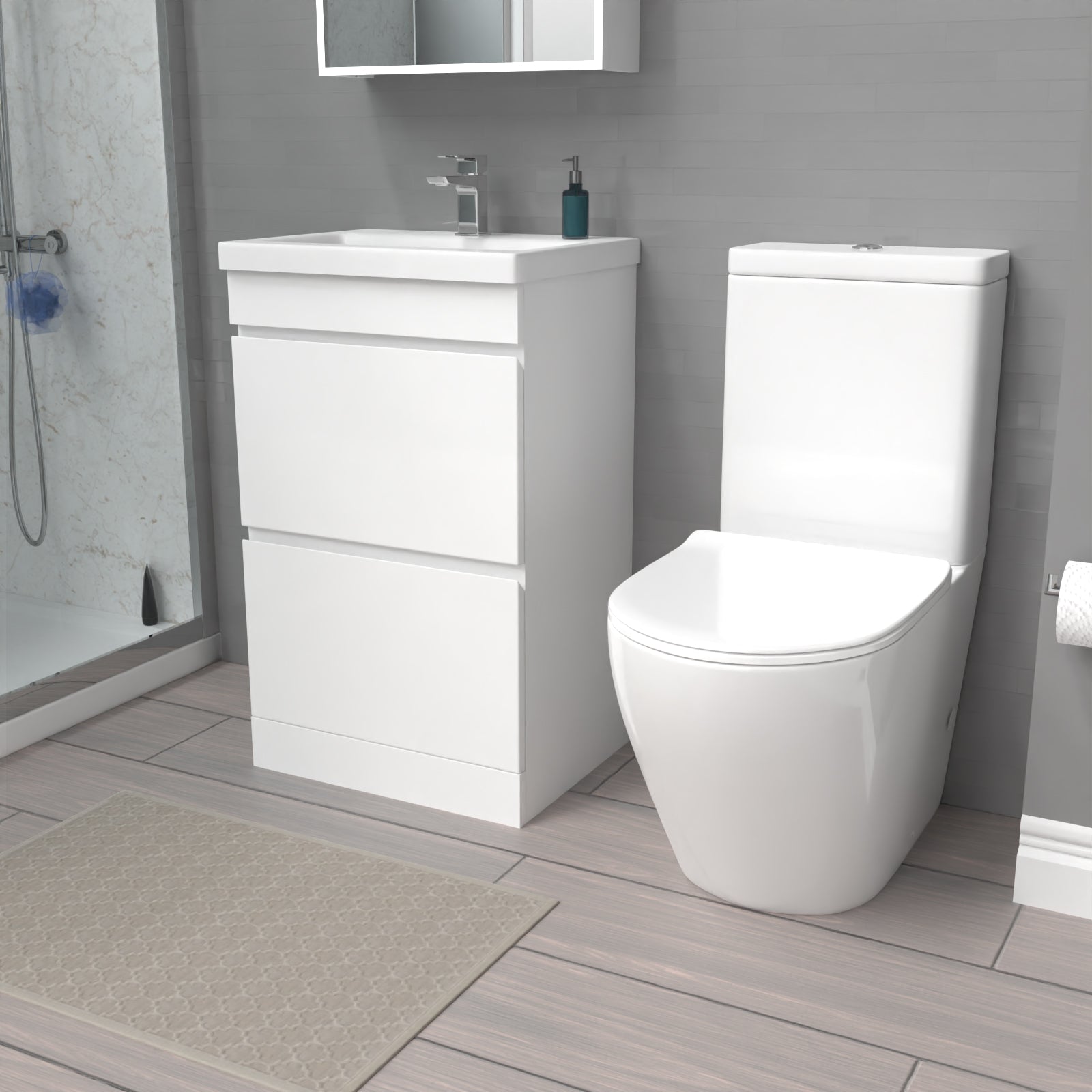 Alaska 500mm 2 Drawers White Basin Vanity & Rimless Close Coupled Toil