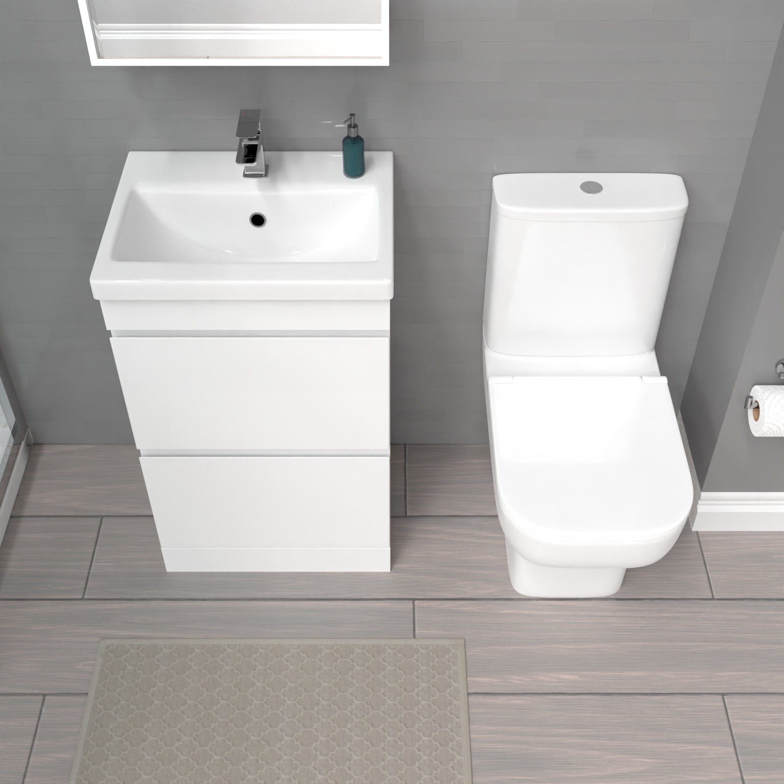 Alaska 500mm White 2 Drawers Basin Vanity Unit & Close Coupled Toilet