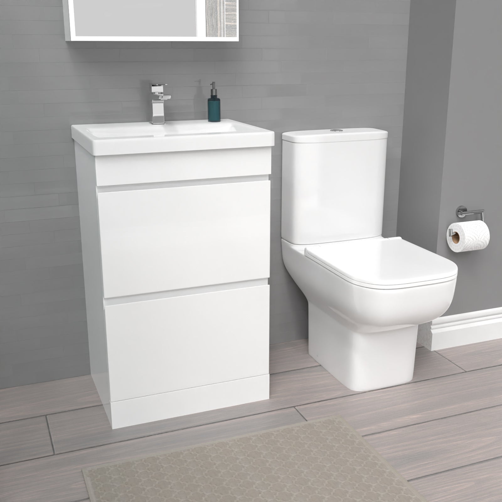 Alaska 500mm White 2 Drawers Basin Vanity Unit & Close Coupled Toilet