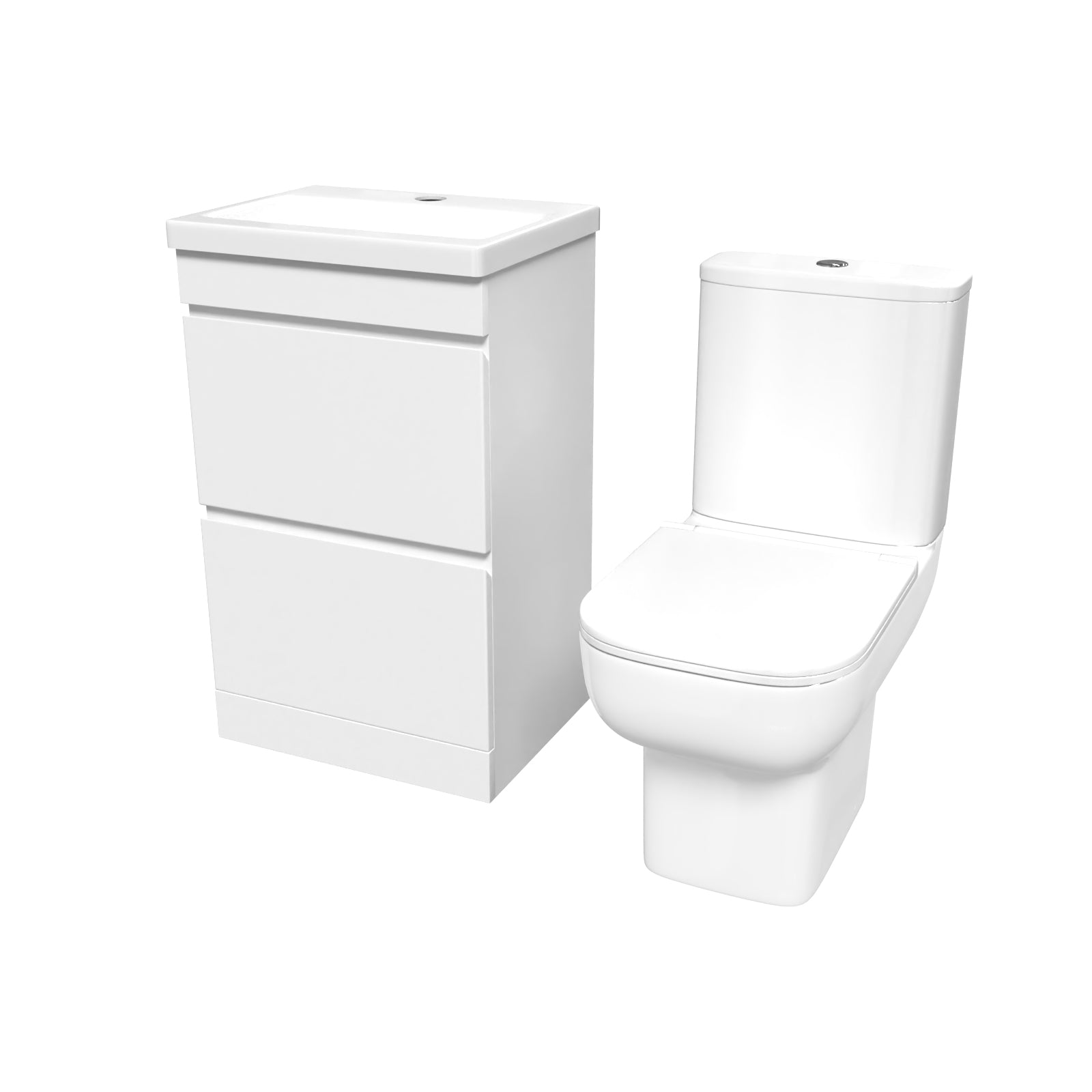 Alaska 500mm White 2 Drawers Basin Vanity Unit & Close Coupled Toilet