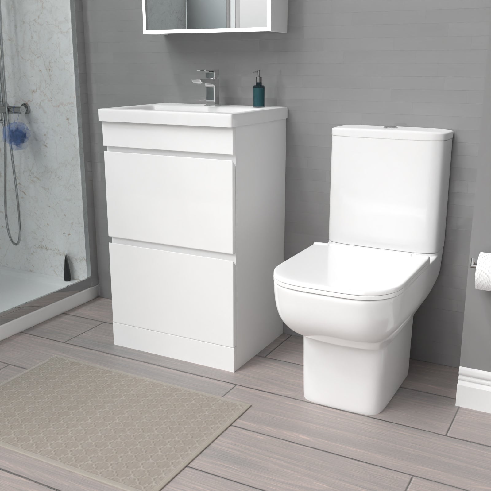 Alaska 500mm White 2 Drawers Basin Vanity Unit & Close Coupled Toilet