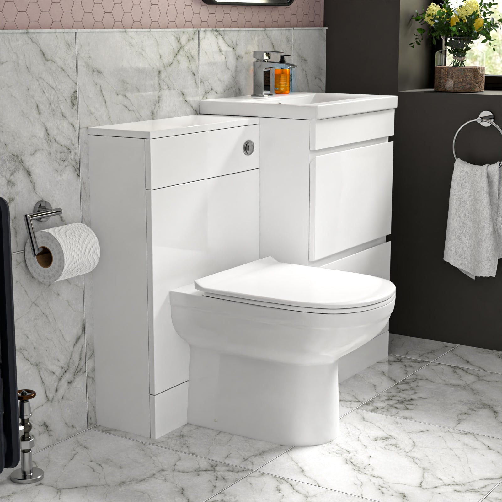 Alaska White Floor Standing 500mm Vanity Unit 2 Drawers, WC Unit & BTW Toilet