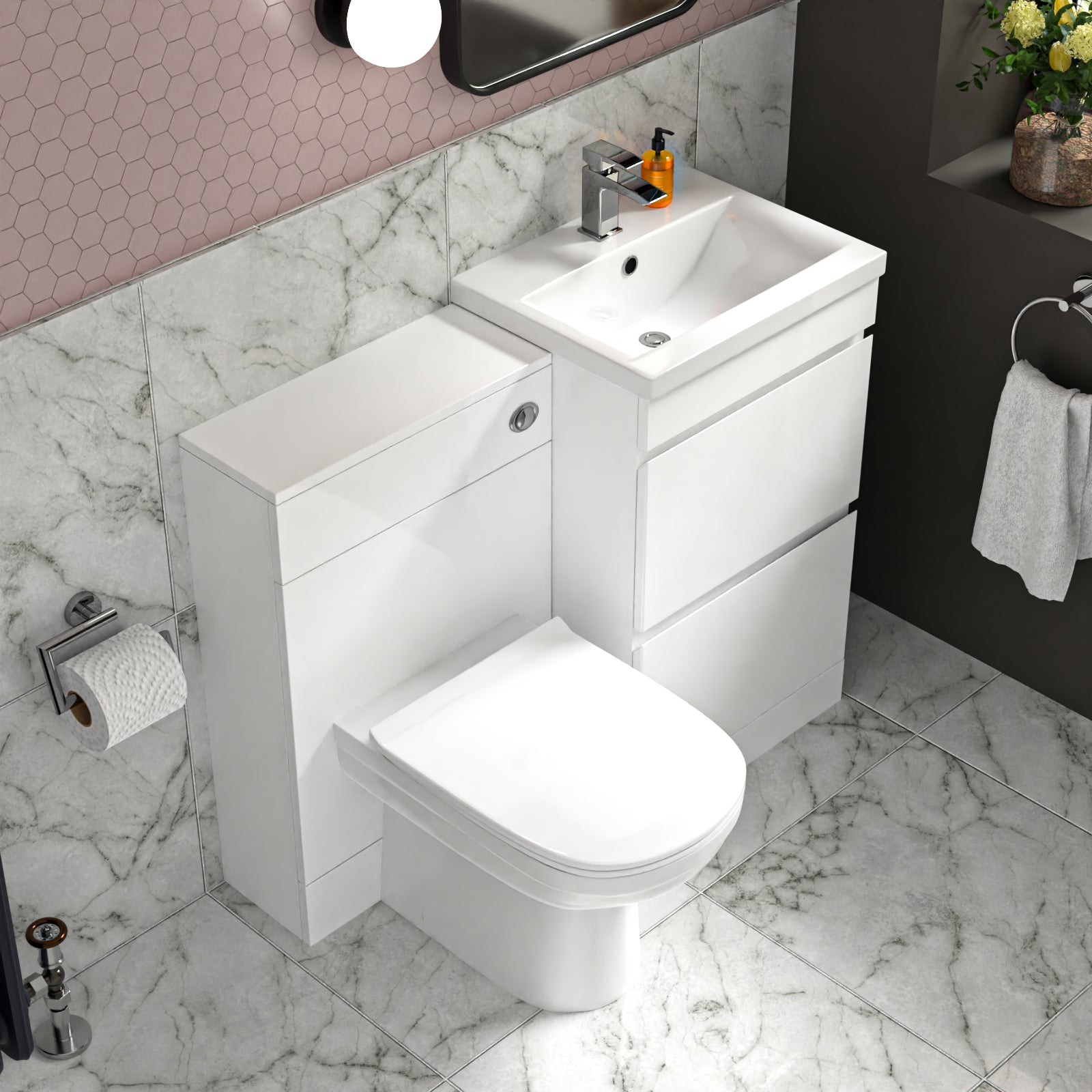 Alaska White Floor Standing 500mm Vanity Unit 2 Drawers, WC Unit & BTW Toilet