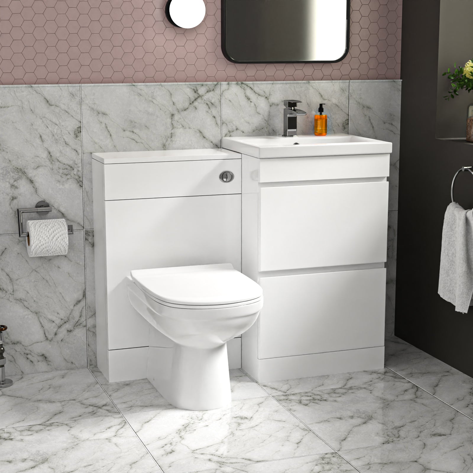 Alaska White Floor Standing 500mm Vanity Unit 2 Drawers, WC Unit & BTW Toilet