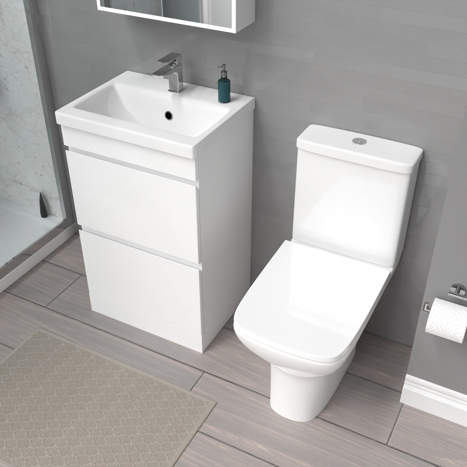 Alaska 500mm White 2 Drawers Basin Vanity & Close Coupled Toilet Set