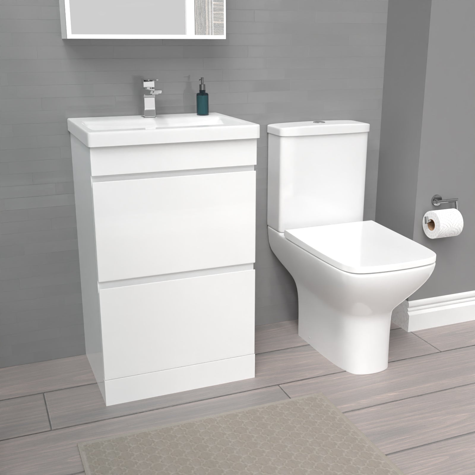 Alaska 500mm White 2 Drawers Basin Vanity & Close Coupled Toilet Set