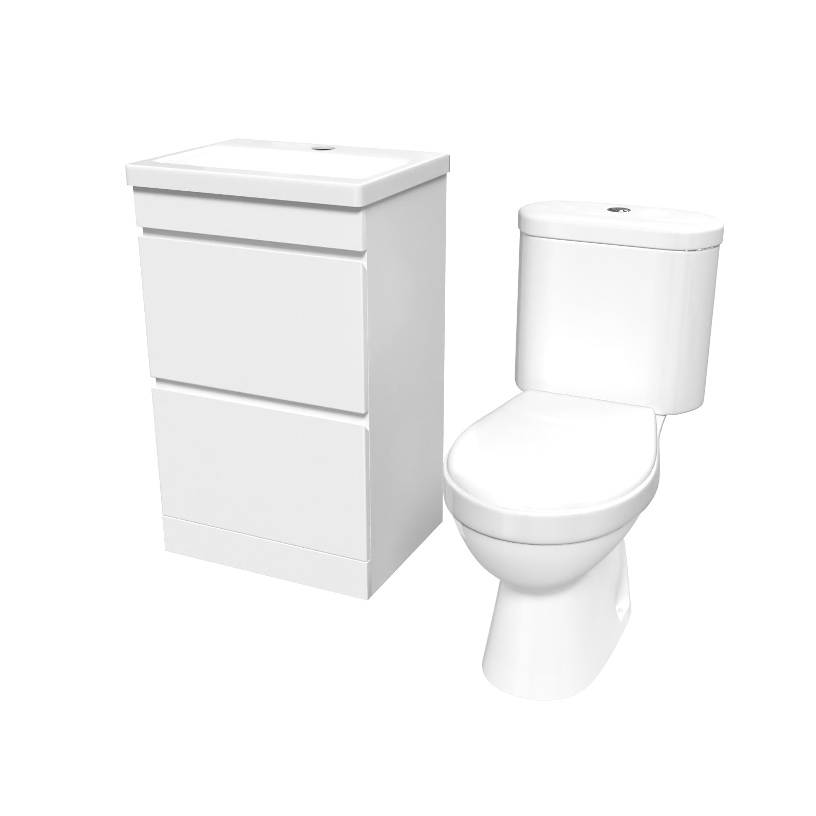 Alaska 500mm 2 Drawers White Basin Vanity Unit & Close Coupled Toilet