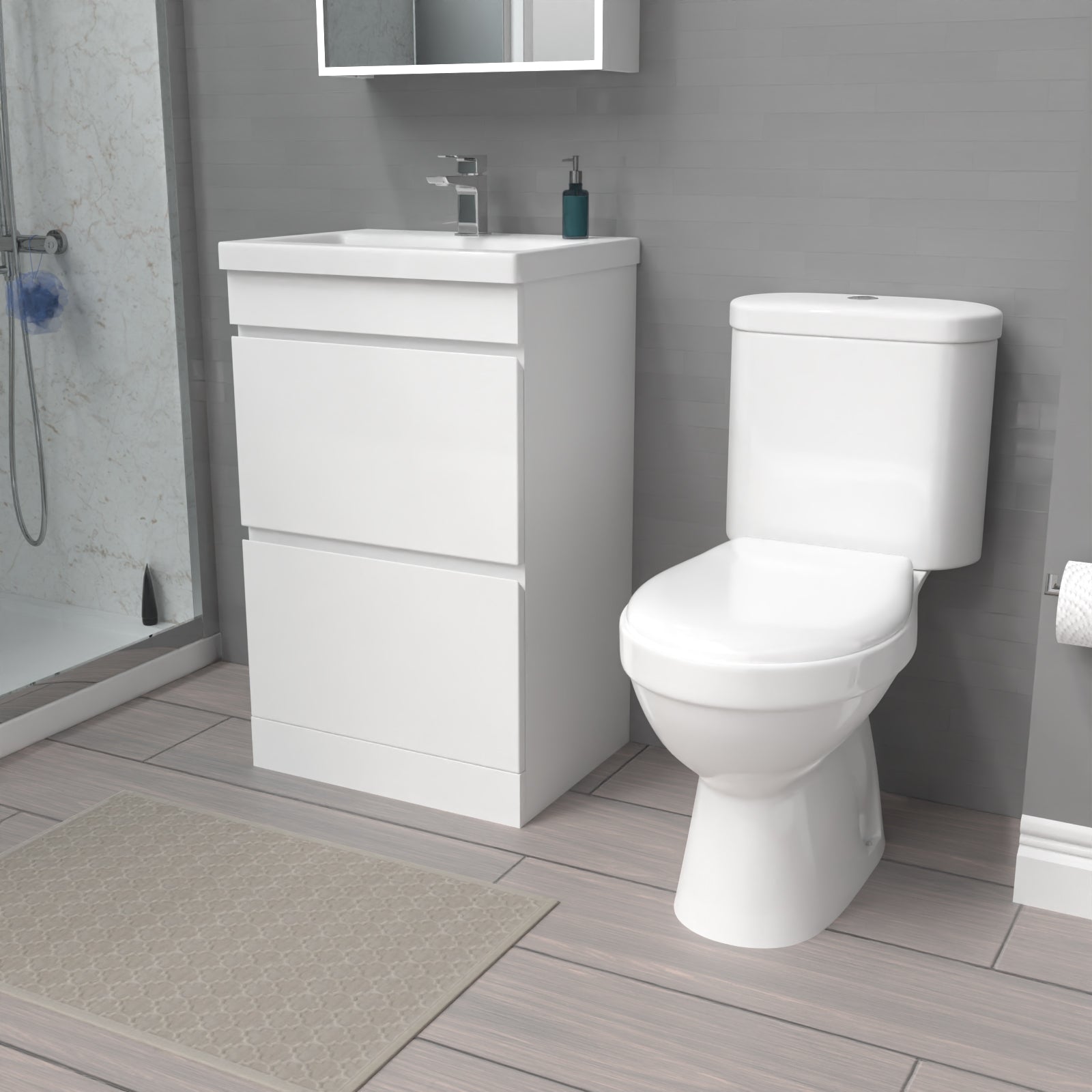 Alaska 500mm 2 Drawers White Basin Vanity Unit & Close Coupled Toilet