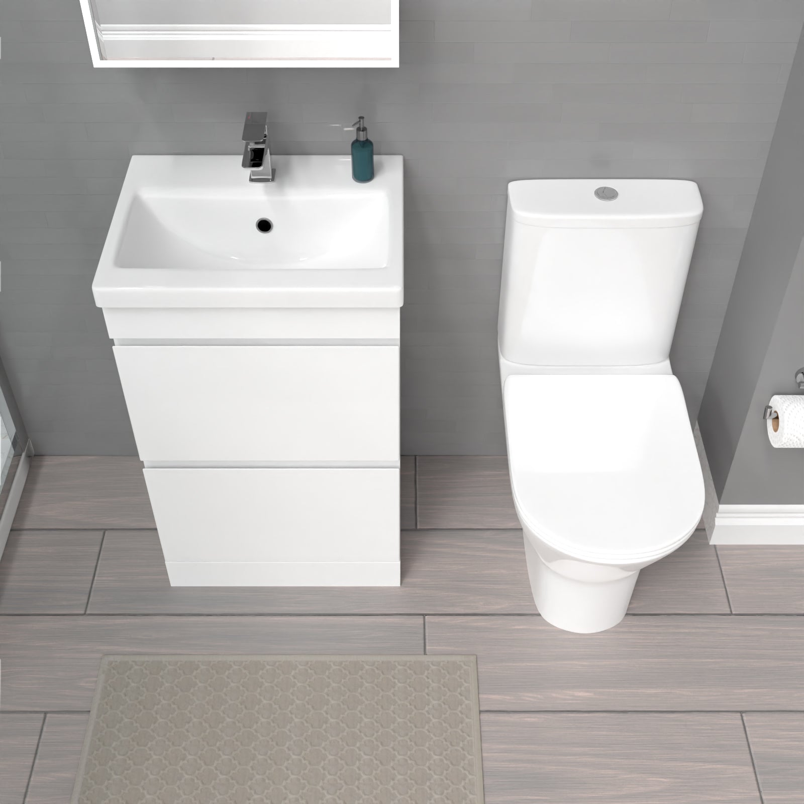 Alaska 500mm Gloss White 2 Drawers Basin Vanity & Close Coupled Toilet