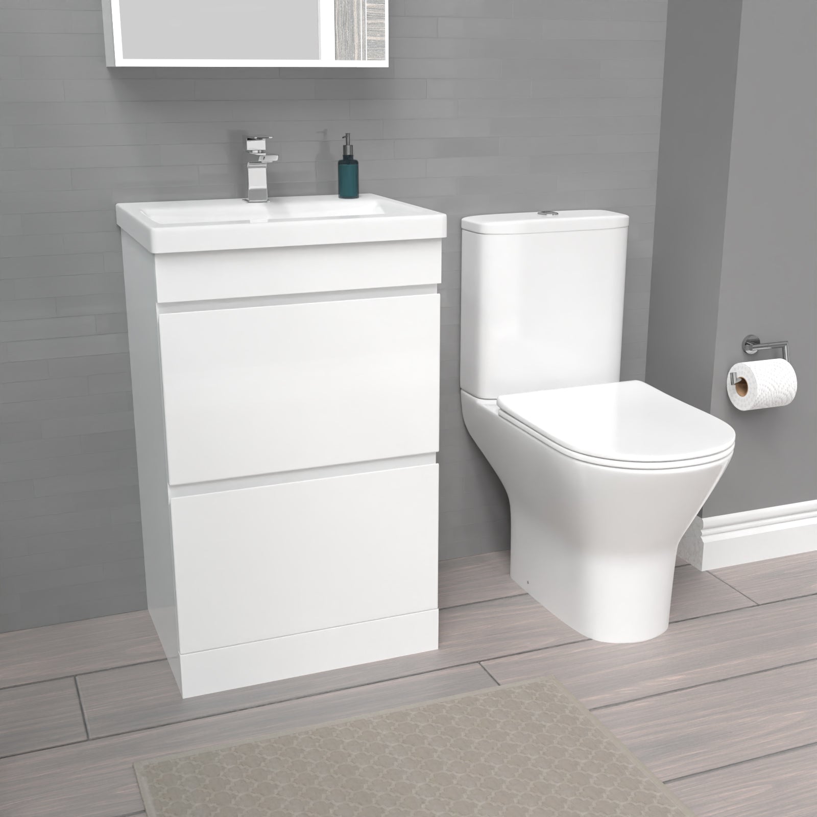 Alaska 500mm Gloss White 2 Drawers Basin Vanity & Close Coupled Toilet