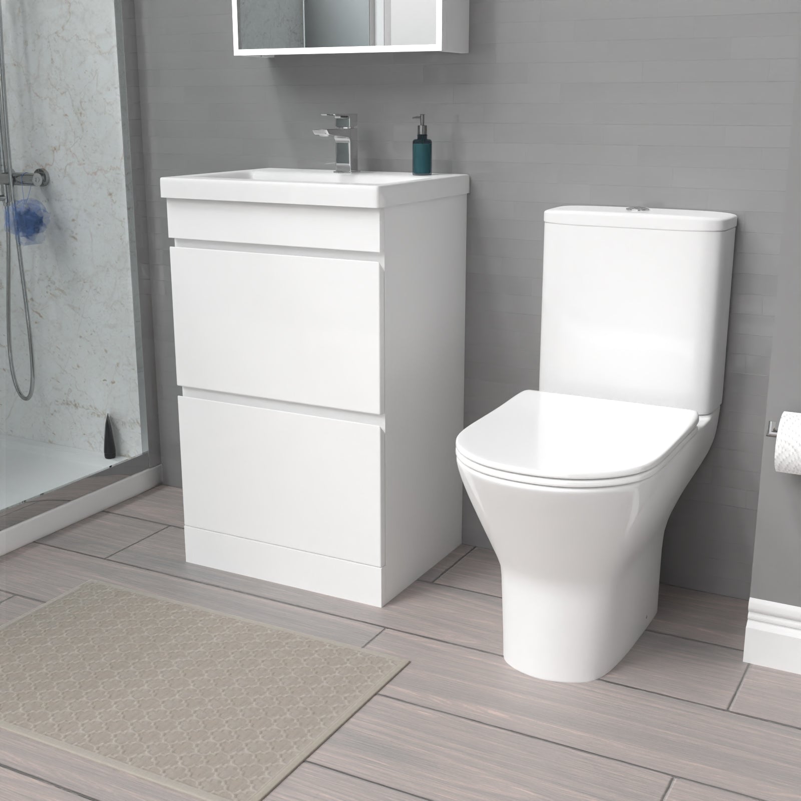 Alaska 500mm Gloss White 2 Drawers Basin Vanity & Close Coupled Toilet