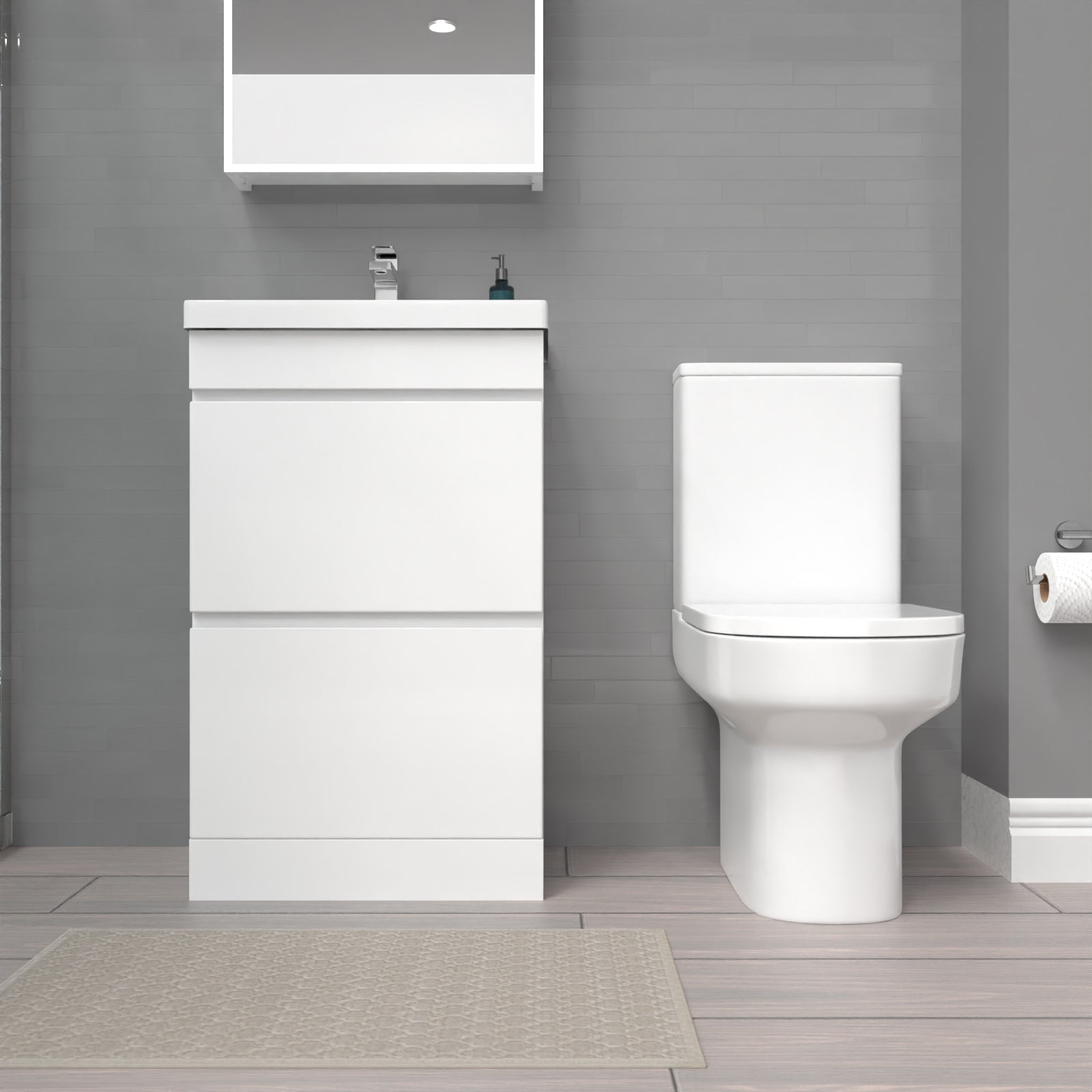 Alaska 500mm White 2 Drawers Basin Vanity  & Rimless Close Couple Toilet