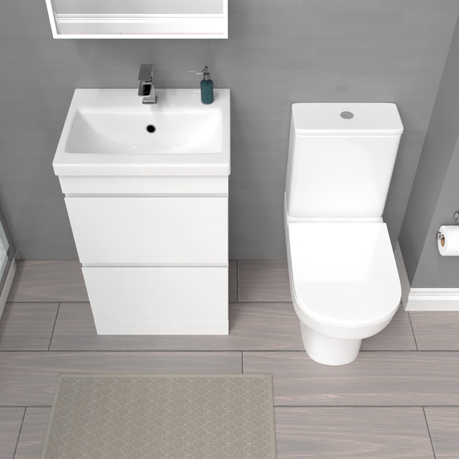 Alaska 500mm White 2 Drawers Basin Vanity  & Rimless Close Couple Toilet