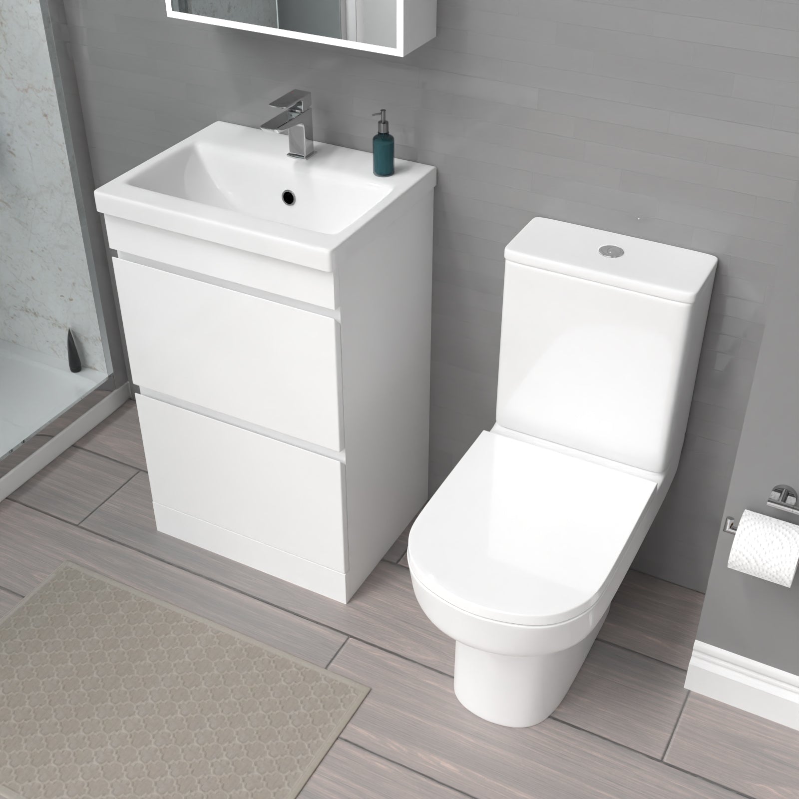 Alaska 500mm White 2 Drawers Basin Vanity  & Rimless Close Couple Toilet