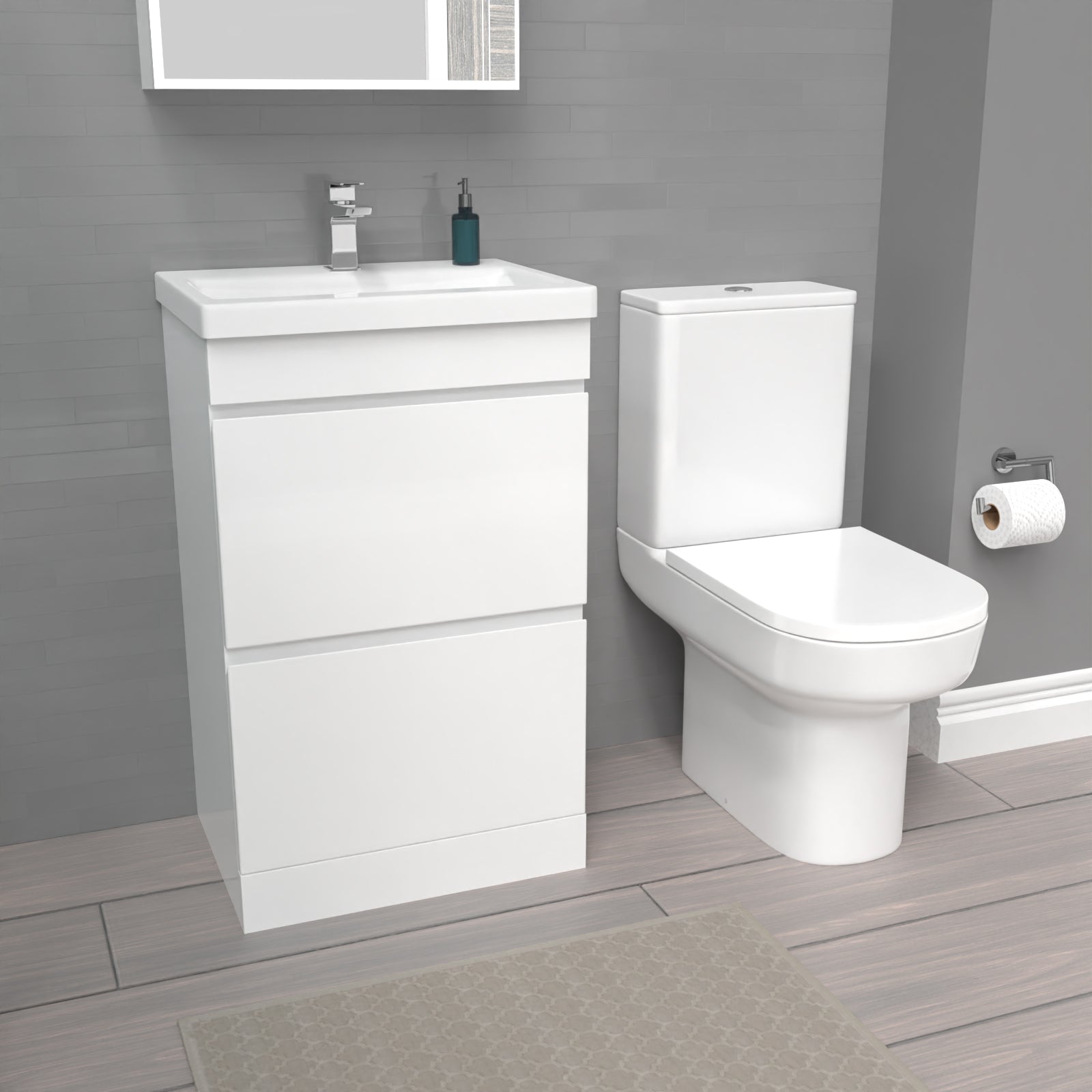 Alaska 500mm White 2 Drawers Basin Vanity  & Rimless Close Couple Toilet