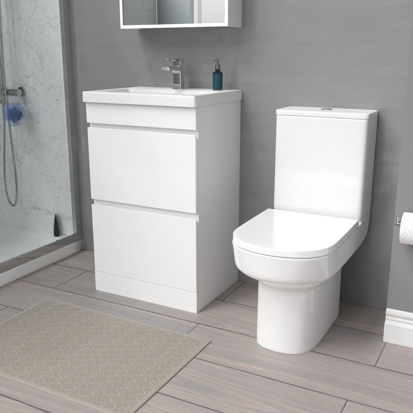 Alaska 500mm White 2 Drawers Basin Vanity  & Rimless Close Couple Toilet