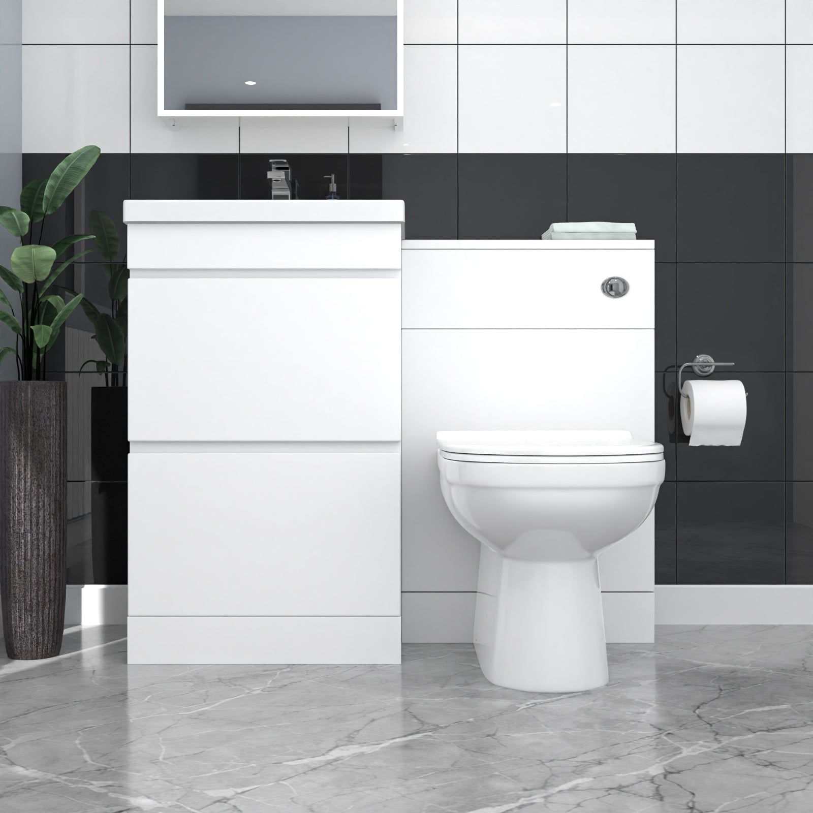 Alaska White Freestanding PVC 500mm 2 Drawers Vanity & WC Unit & BTW Toilet