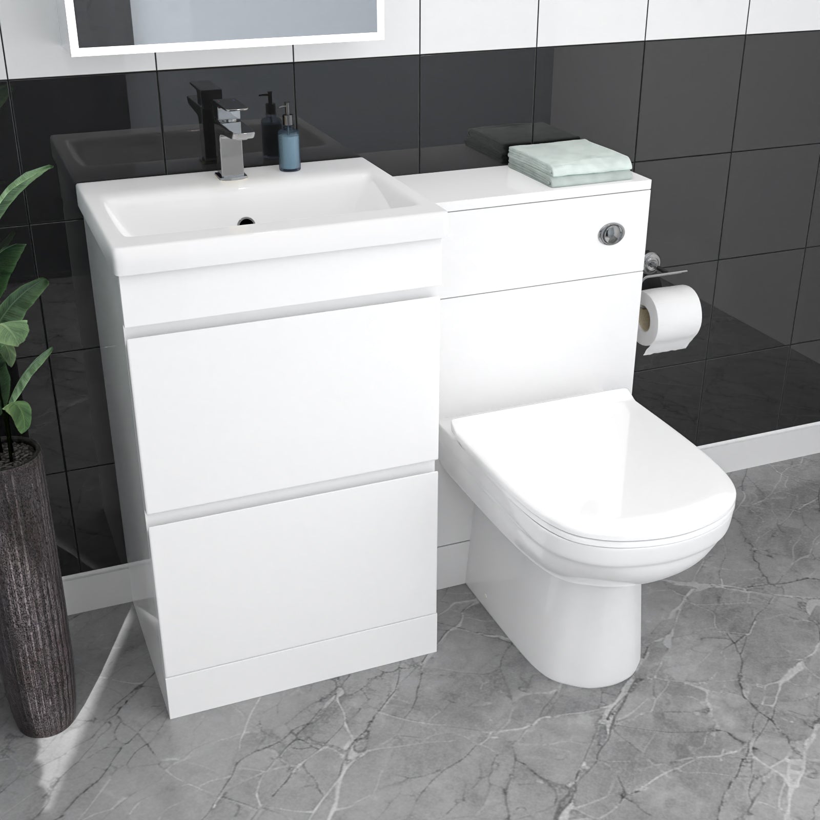 Alaska White Freestanding PVC 500mm 2 Drawers Vanity & WC Unit & BTW Toilet