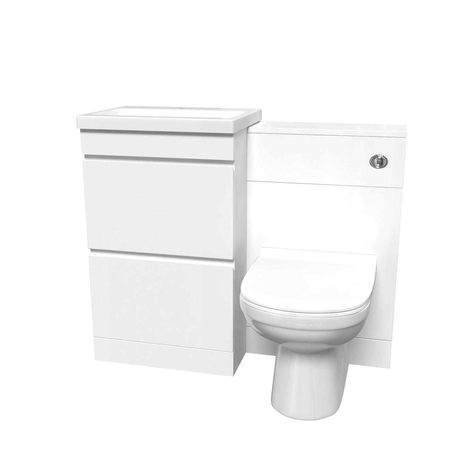 White Floor Standing 500mm Vanity Unit 2 Drawers, WC Unit & BTW Toilet