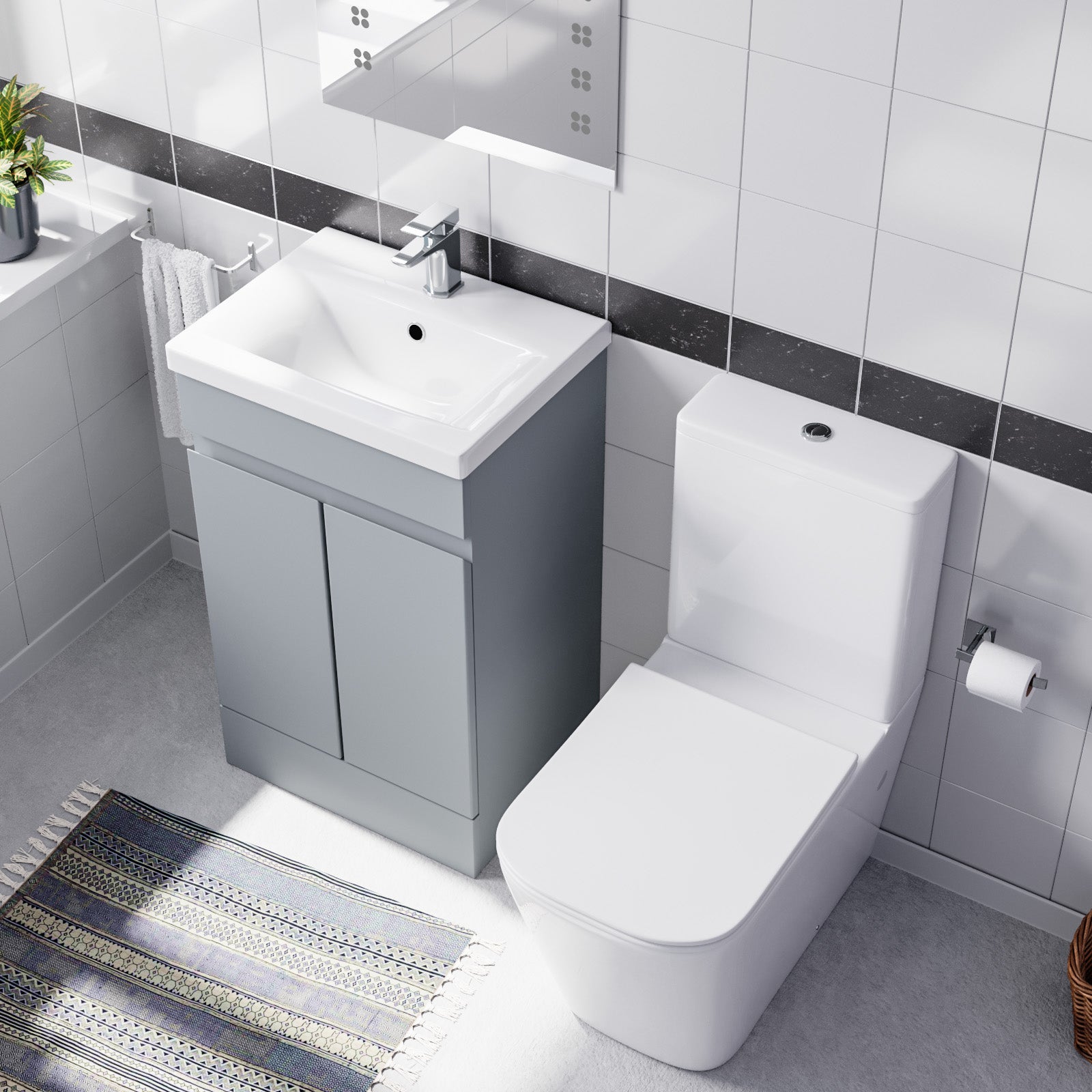 Alaska Matte Grey 500mm Freestanding Basin Vanity Unit & Close Coupled Toilet